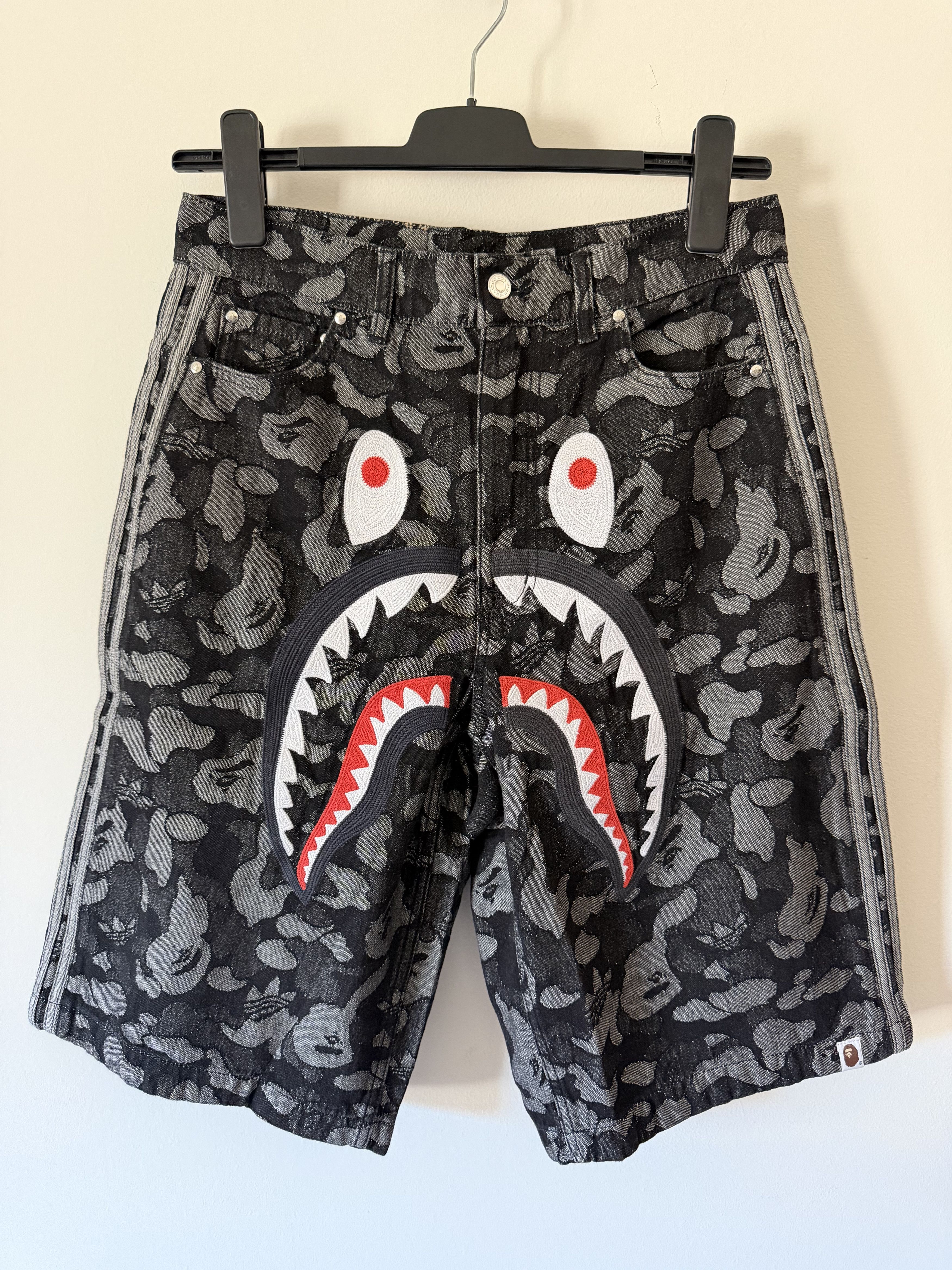 Adidas × Bape Bape Adidas Shark Denim Shorts in Black Camo Size US 32 / EU 48 - 1 Thumbnail