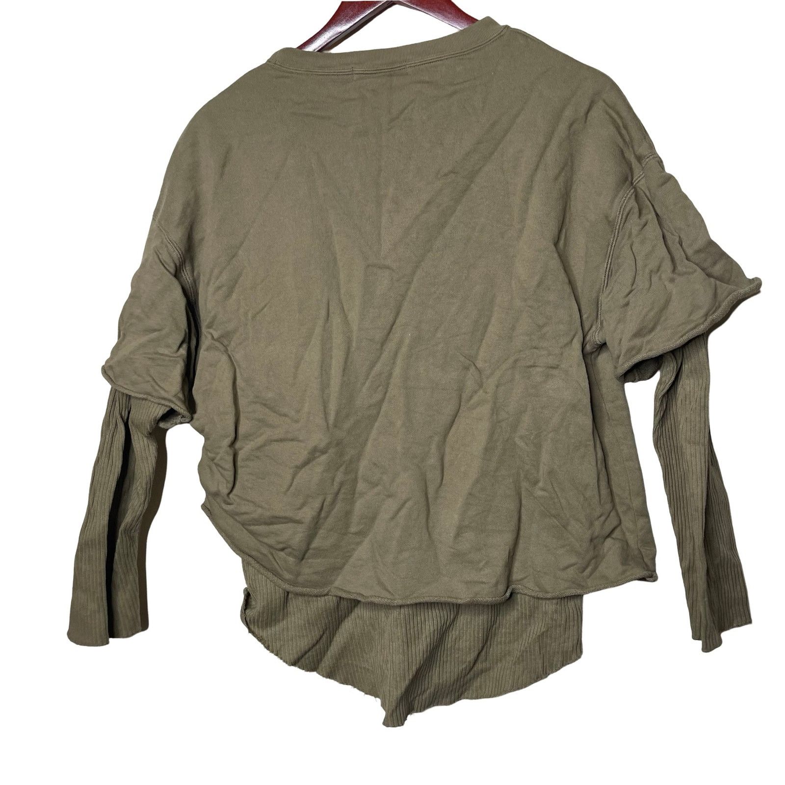 MOUSSY Moussy Layered Crew Neck Distressed Pullover Olive Green Size ONE SIZE - 2 Thumbnail