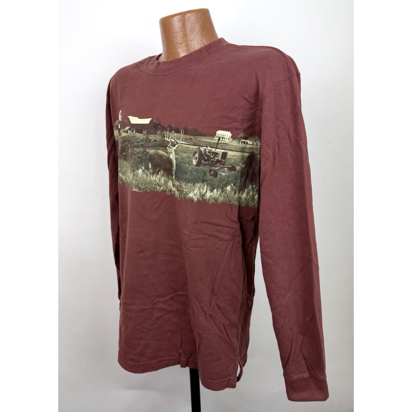 Etro Sun River Clothing Co. Shirt Mens Medium Red Ochre Brown Long Sleeve T-shirt Farming Retro Outdoor Nature Size US M / EU 48-50 / 2 - 6 Thumbnail
