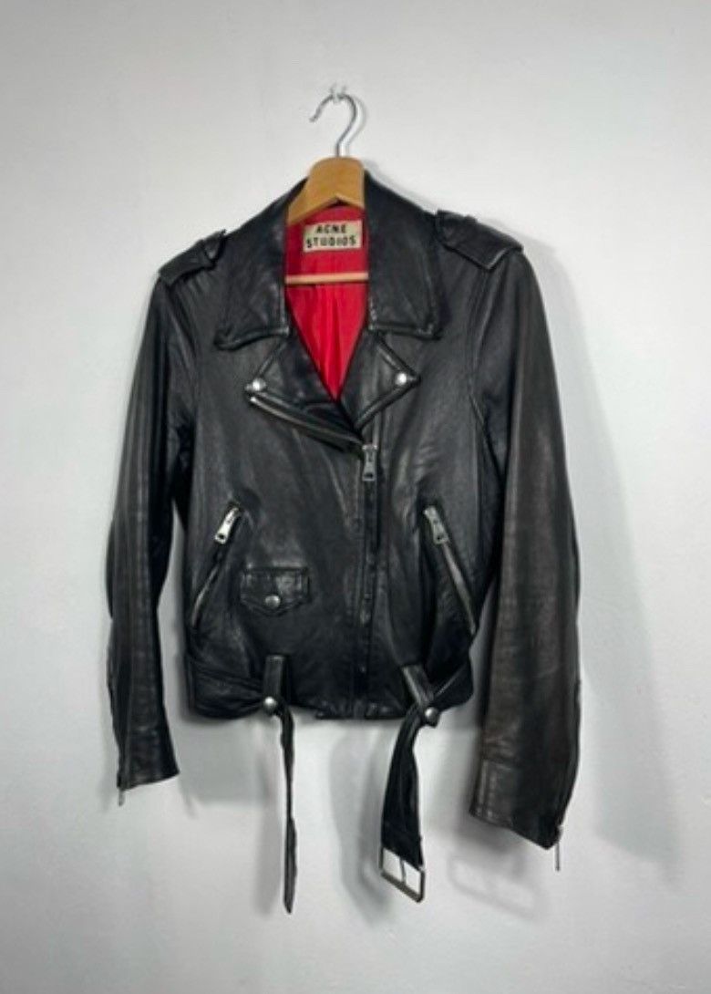 Acne Studios × Designer Acne Studios Black Real Leather Genuine Biker Jacket Belted Size XS / US 0-2 / IT 36-38 - 4 Thumbnail