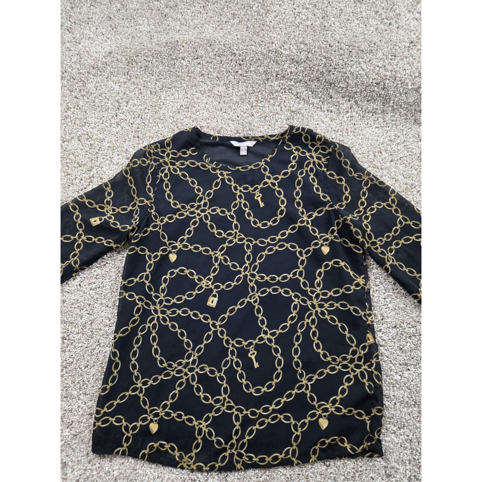 Banana Republic Banana Republic Blouse Womens Small Black Chain Lock Key Print Long Sleeve Top Size S / US 4 / IT 40 - 3 Thumbnail