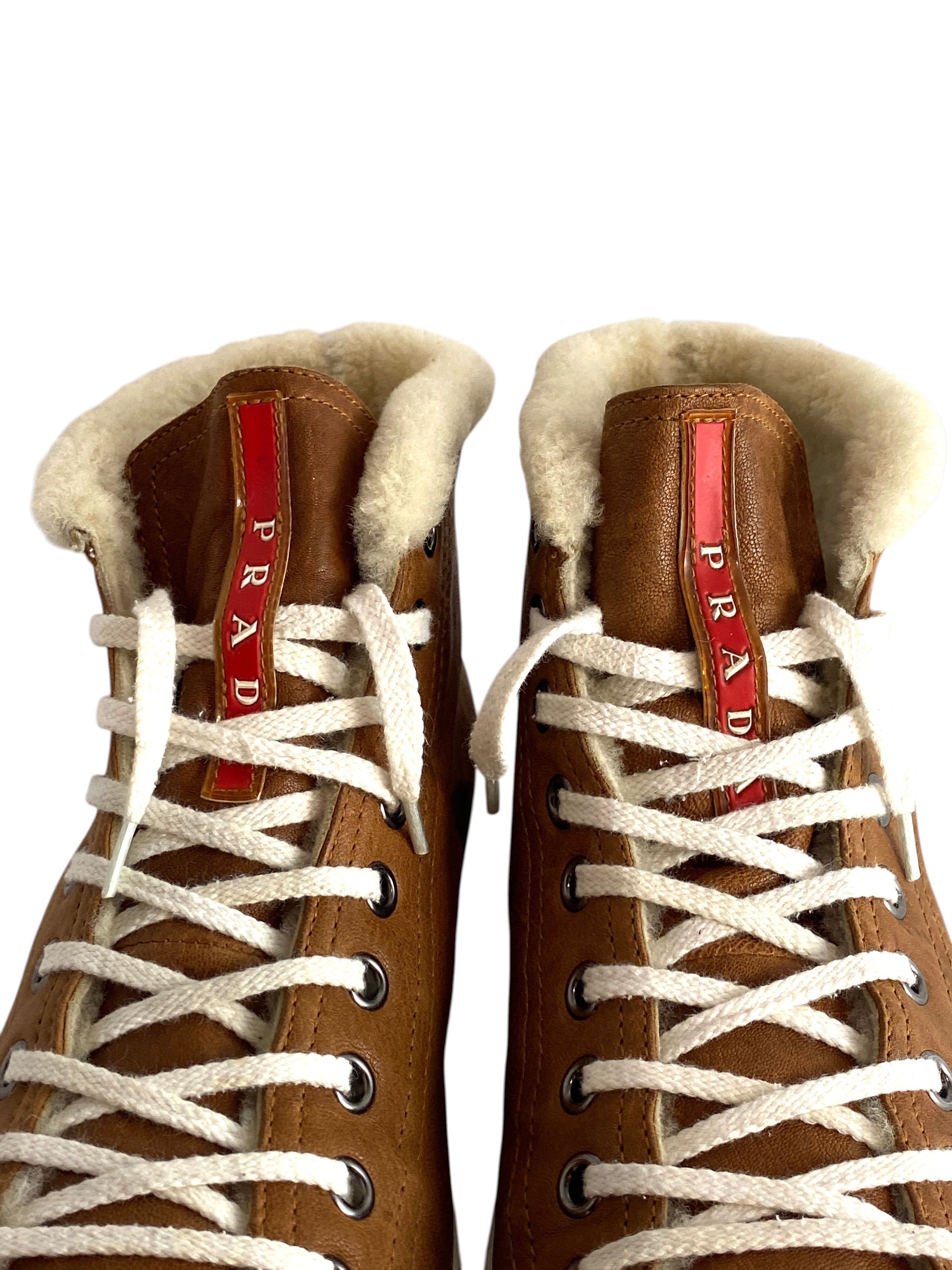 Prada Prada Brown White Suede Faux Sneakers Trainers Shoes Size US 8 / IT 38 - 7 Thumbnail