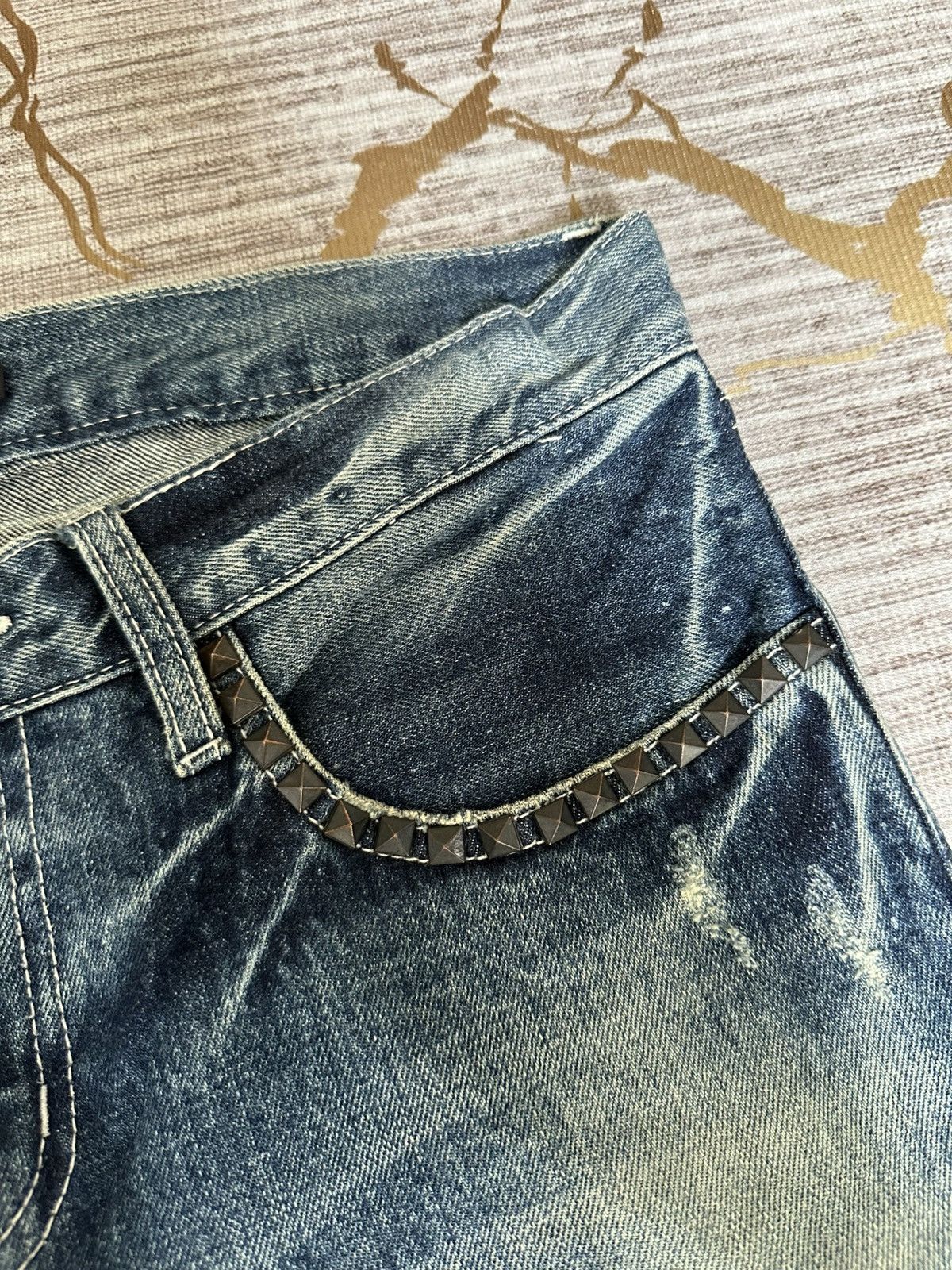 CIVARIZE FLARE Cavari A Studded Pocket Claw Marks Distressed Denim Size US 32 / EU 48 - 12 Thumbnail