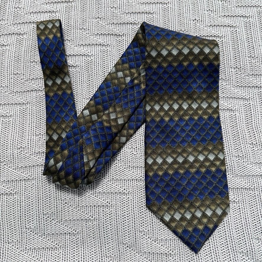Vintage Vintage Ziggurat blue and green abstract striped silk tie Size ONE SIZE - 1 Thumbnail