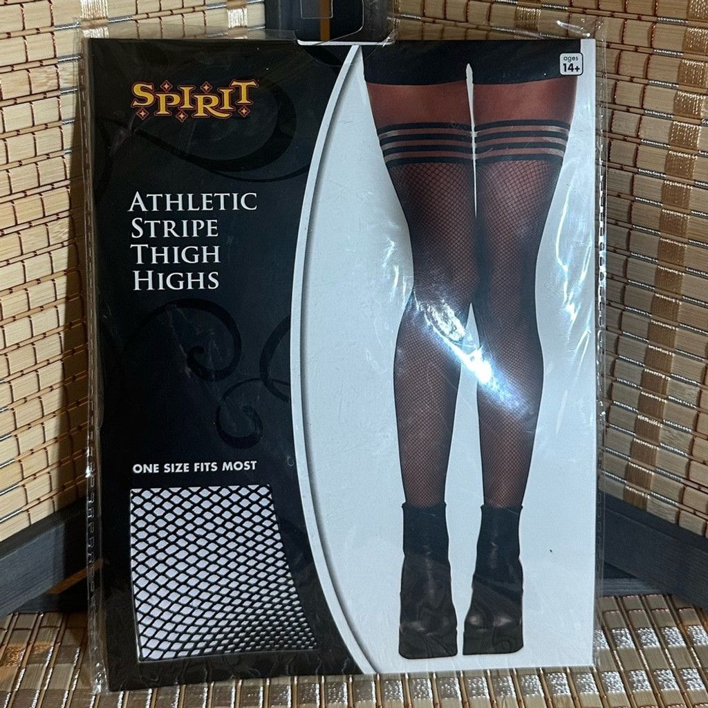 Share Spirit Homme Athletic Stripe Fishnet Thigh Highs Size ONE SIZE - 3 Thumbnail