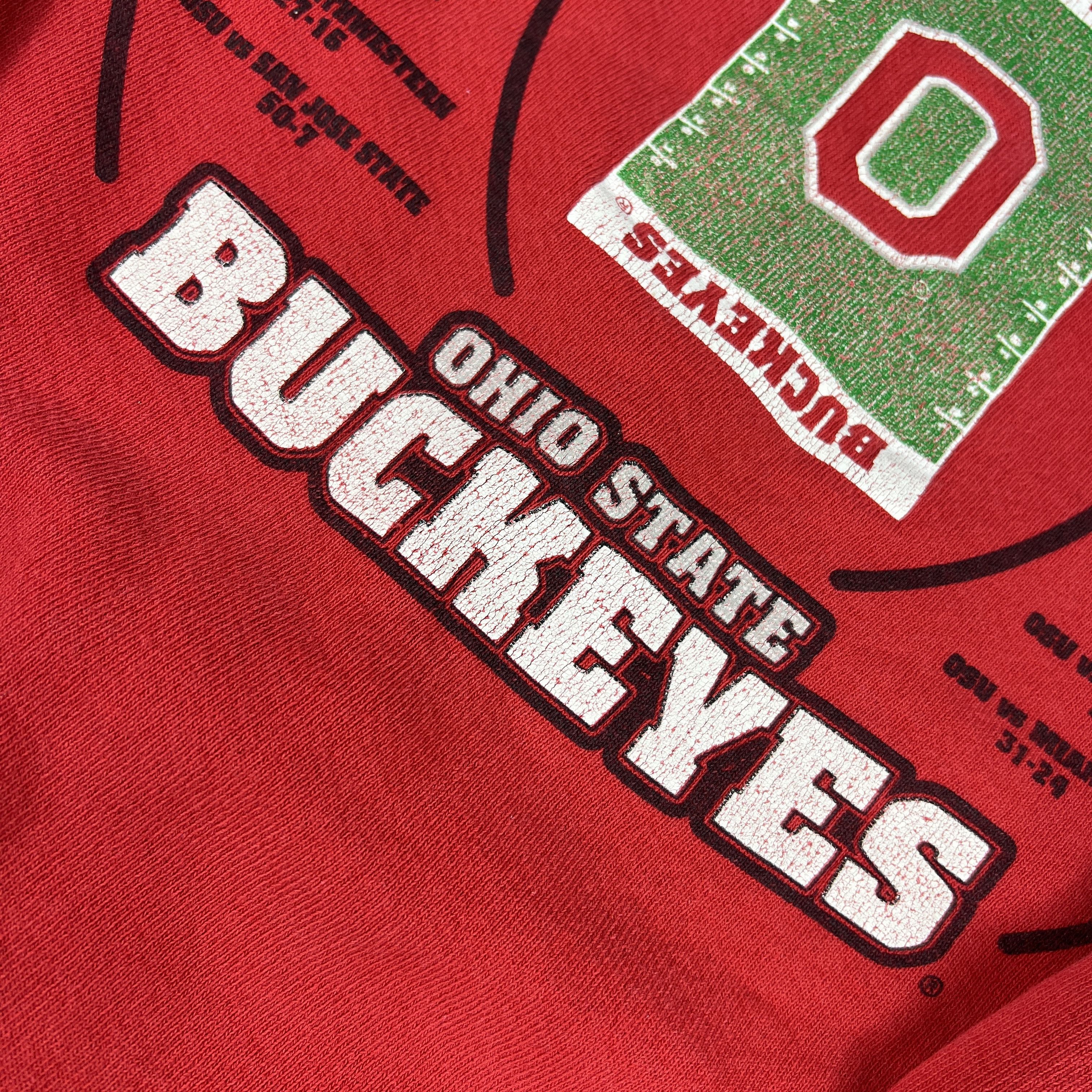 Fruit Of The Loom × NCAA × Vintage Y2K Ohio State Buckeyes Sweatshirt Red Thrashed Crewneck Size US XL / EU 56 / 4 - 8 Thumbnail