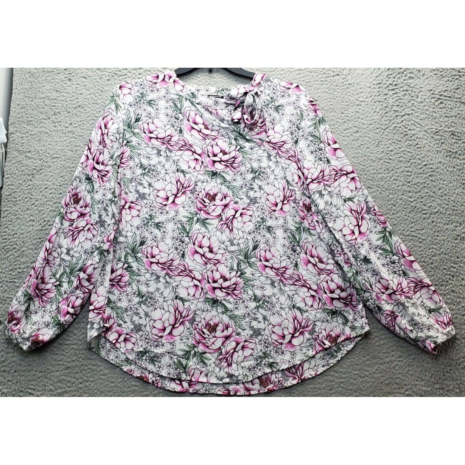 Torrid Torrid Blouse Womens Size 2 Multicolor Floral Long Sleeve Balloon Sleeve Pullover Crew Neck Shirt Size XS / US 0-2 / IT 36-38 - 2 Thumbnail