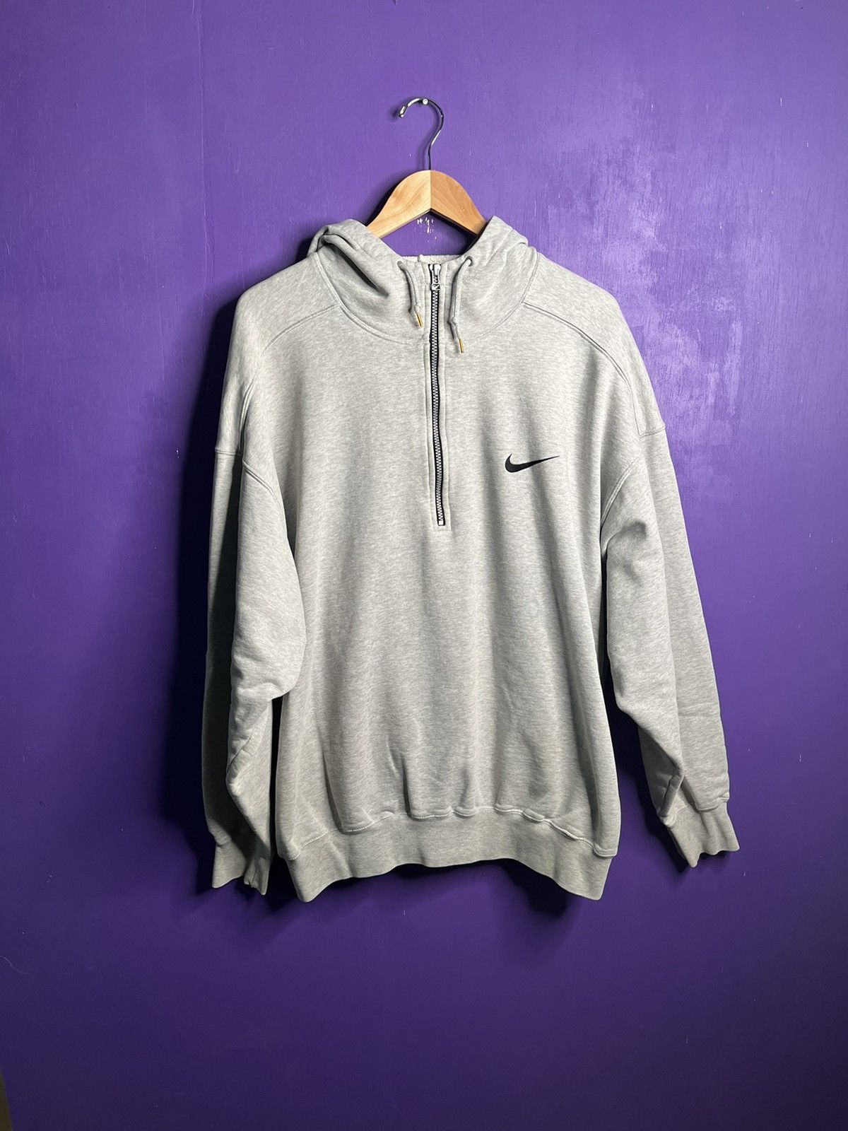 Nike × Vintage Vintage 90s Nike swoosh quarter zip hoodie Size US XXL / EU 58 / 5 - 1 Thumbnail