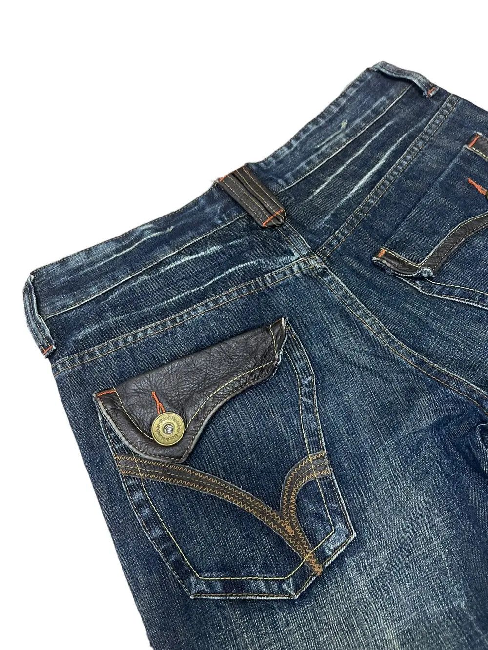 Japanese Brand × Vintage Back Number Distressed Leather Pocket Jeans Vintage Size US 32 / EU 48 - 7 Thumbnail