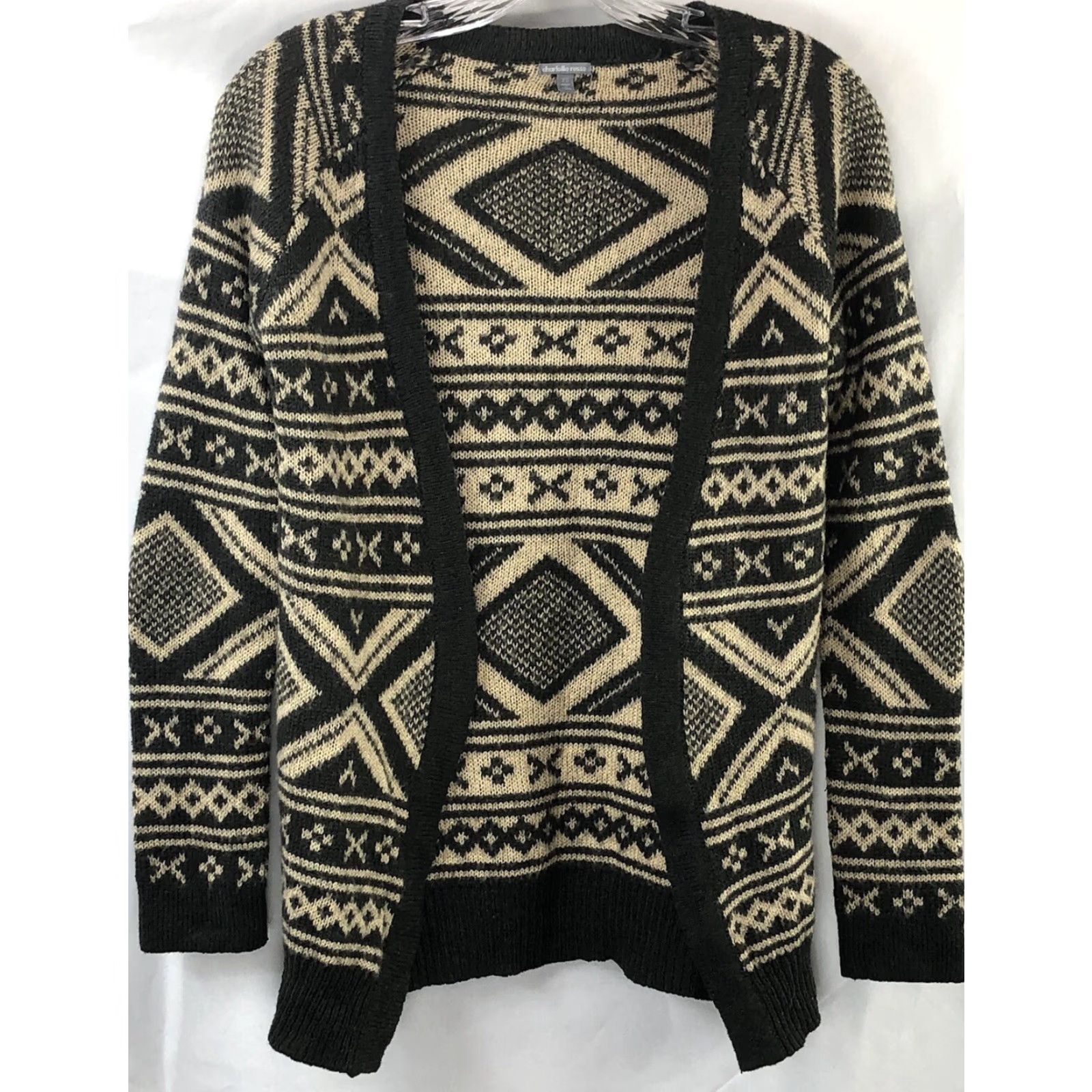 Vintage VINTAGE Charlotte Russe Cardigan Sweater XS Gray Tan Fair Isle Boho Geo Open Raglan Sleeve Regular Women’s Slim? Size XS / US 0-2 / IT 36-38 - 4 Thumbnail