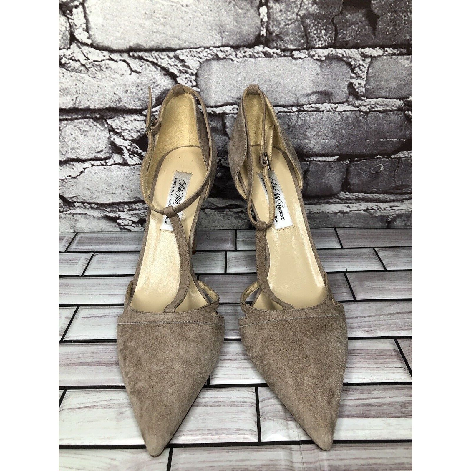 Saks Fifth Avenue Saks Fifth Ave Taupe Suede Leather Pointed Toe Strap Heels W Size US 9.5 / IT 39.5 - 18 Thumbnail