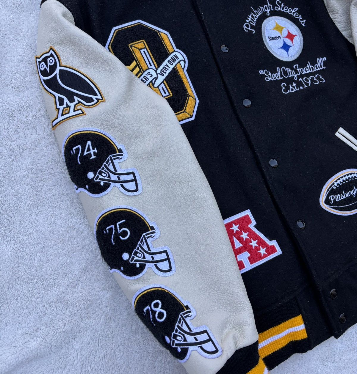 NFL × October's Very Own OVO x NFL Pittsburg Steelers Black Varsity Jacket Size US M / EU 48-50 / 2 - 3 Thumbnail