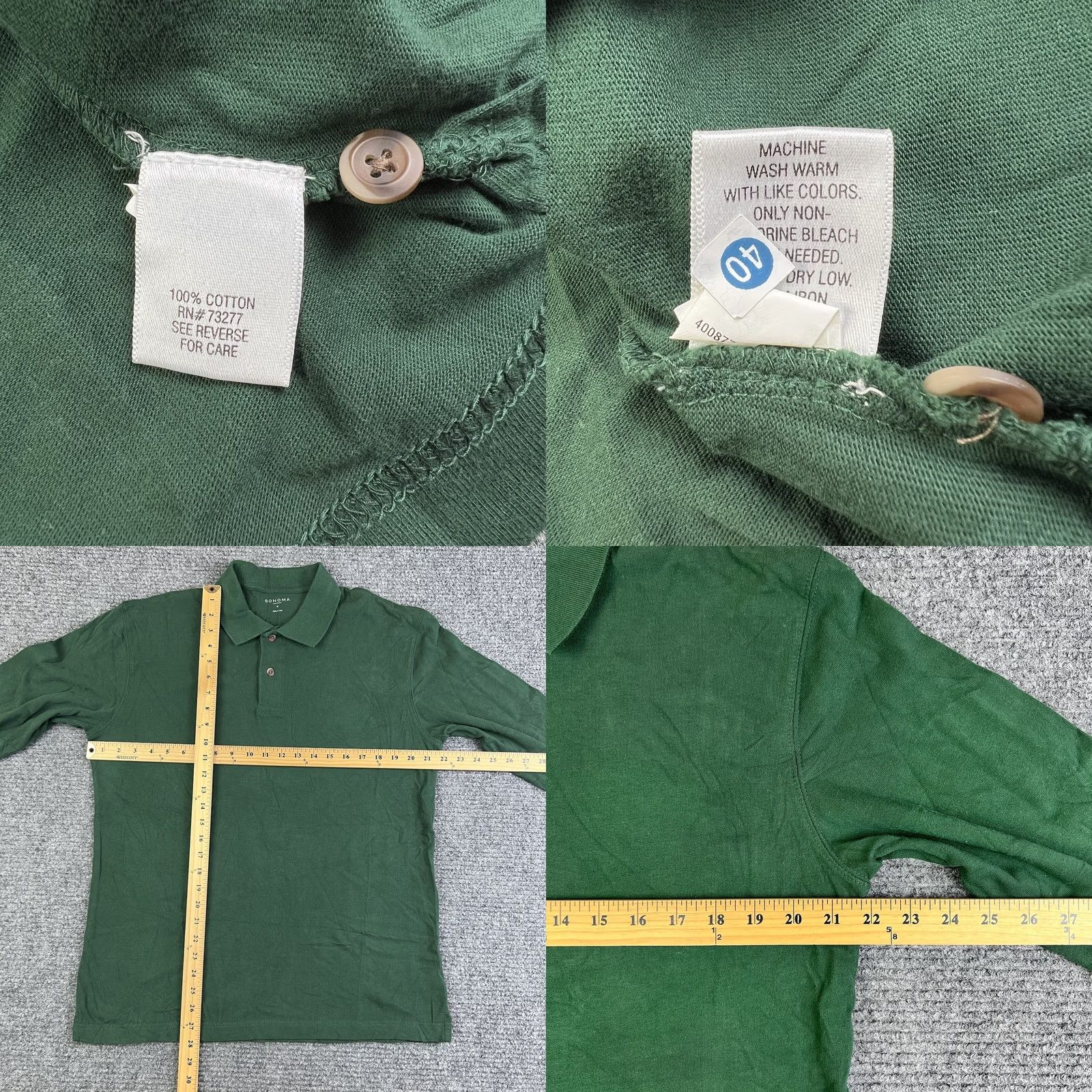 Vintage Sonoma Polo Shirt Medium Green Long Sleeve 100% Cotton 2-Button Size US M / EU 48-50 / 2 - 8 Thumbnail