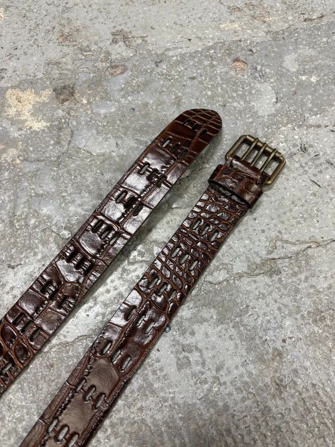 Saint Laurent Paris × Vintage Saint Laurent Crocodile Effect Brown Leather Belt Size ONE SIZE - 4 Thumbnail