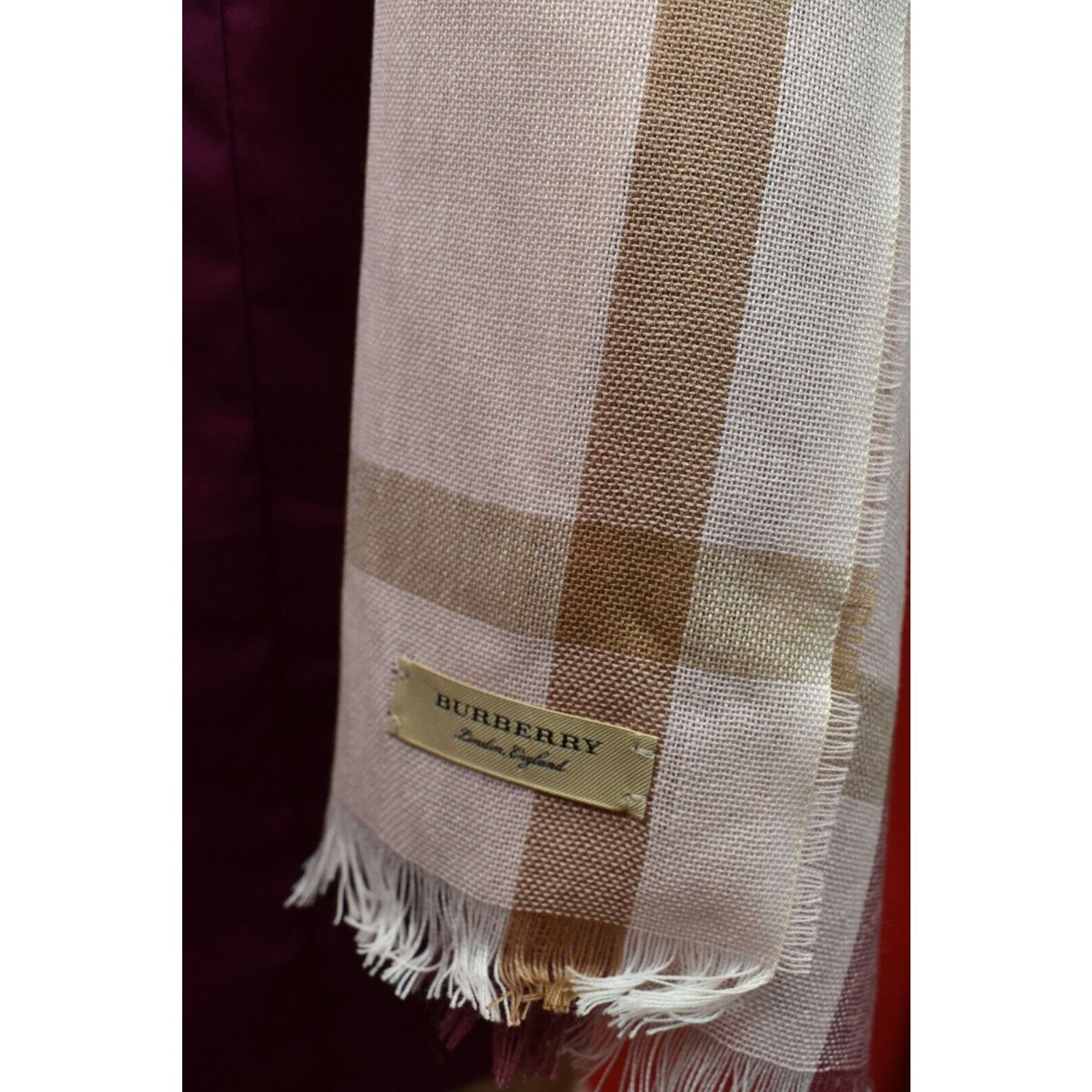 Burberry TONAL PINK WOOL CASHMERE NOVA CHECK LIGHT SCARF 18X80 200X45 Size ONE SIZE - 6 Thumbnail