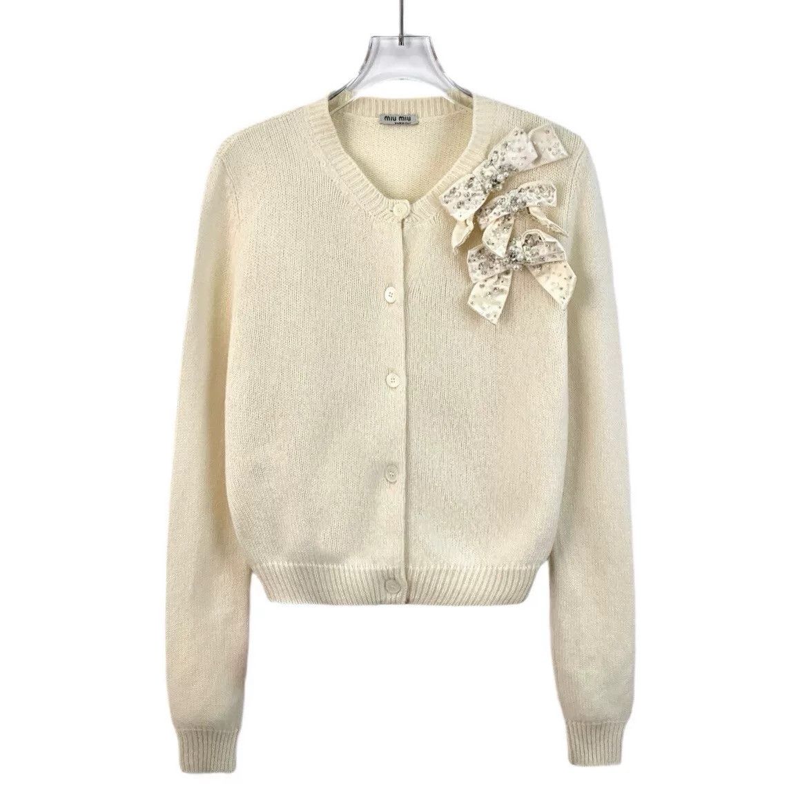 Miu Miu miu miu beige bow detail knitted cardigan Size US S / EU 44-46 / 1 - 1 Thumbnail