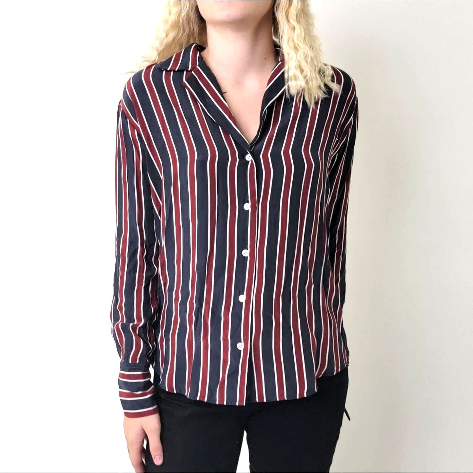 Frame Frame Silk Striped Button Down Long Sleeve Shirt - S Size S / US 4 / IT 40 - 1 Thumbnail