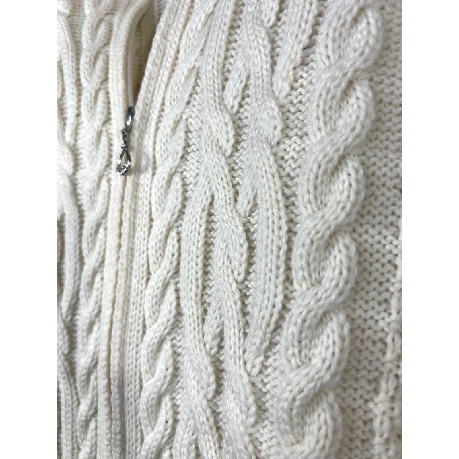 Other Aran Co. Sweater Womens Large White Merino Wool Full Zip Cab Size L / US 10 / IT 46 - 5 Thumbnail