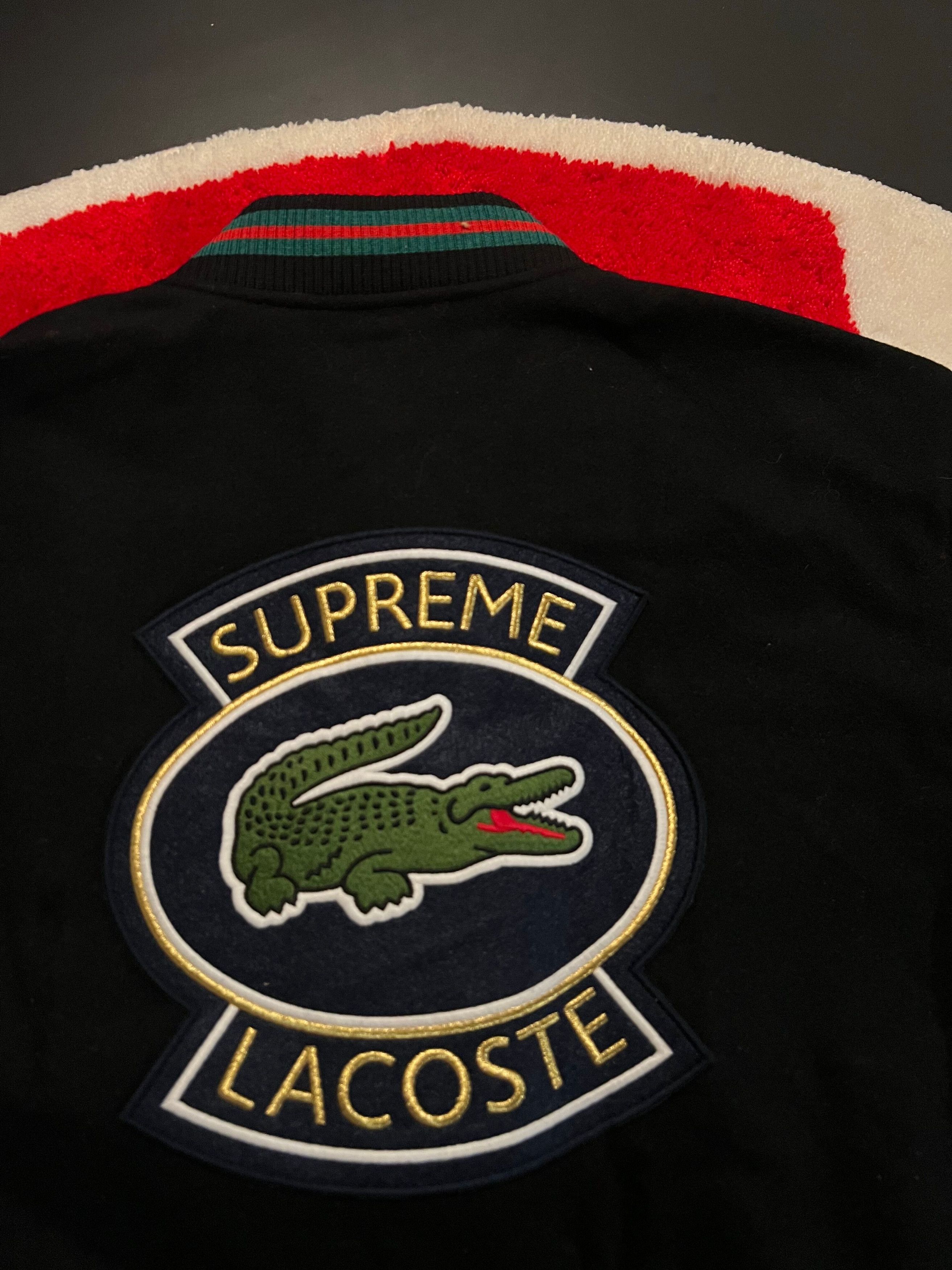 Lacoste × Supreme Supreme LACOSTE Wool Varsity Jacket Large Black Size US L / EU 52-54 / 3 - 8 Thumbnail