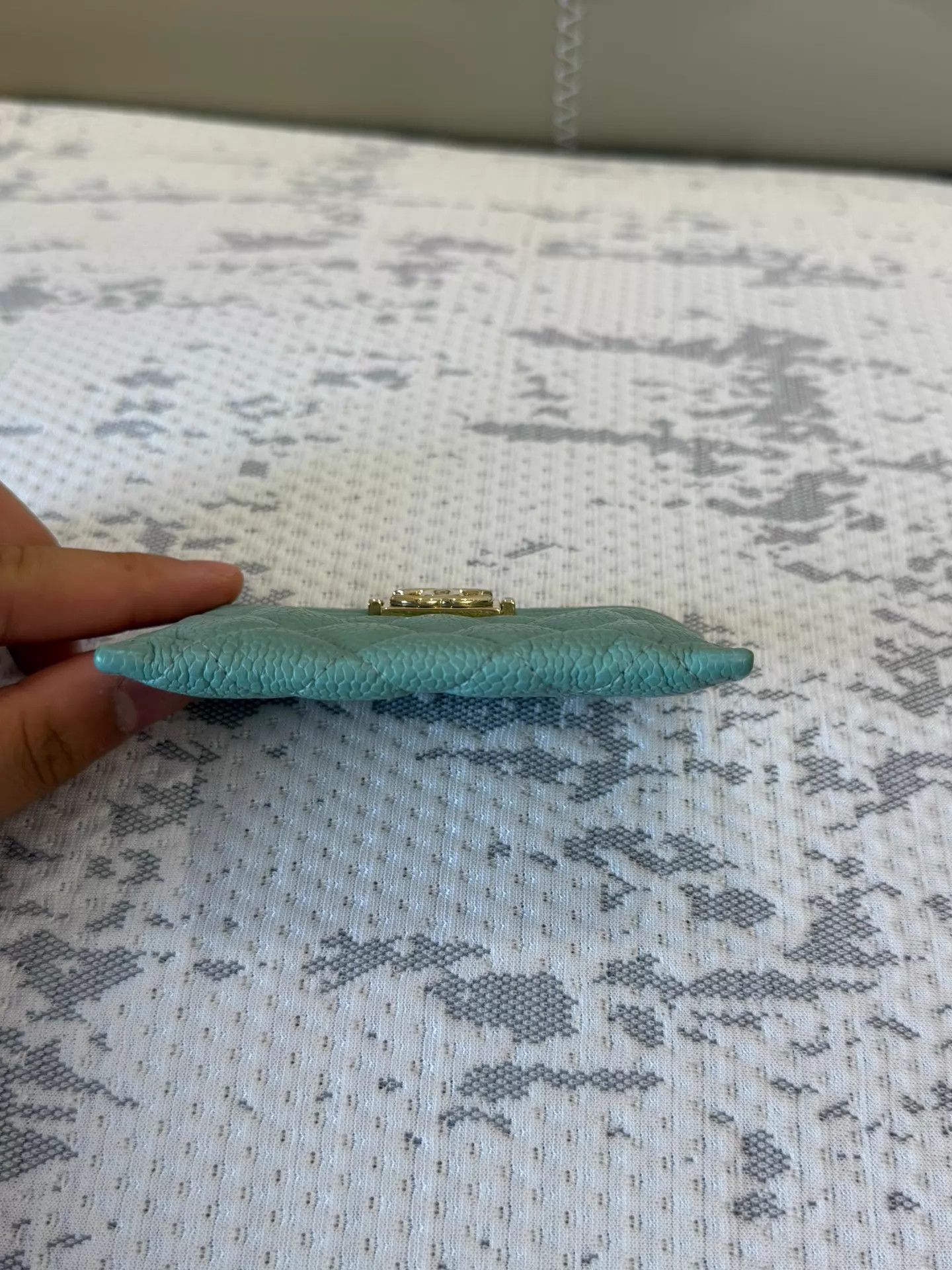 Chanel CHANEL Quilted Litchi Calf Wallet Blue 10x7.5cm Size ONE SIZE - 2 Thumbnail
