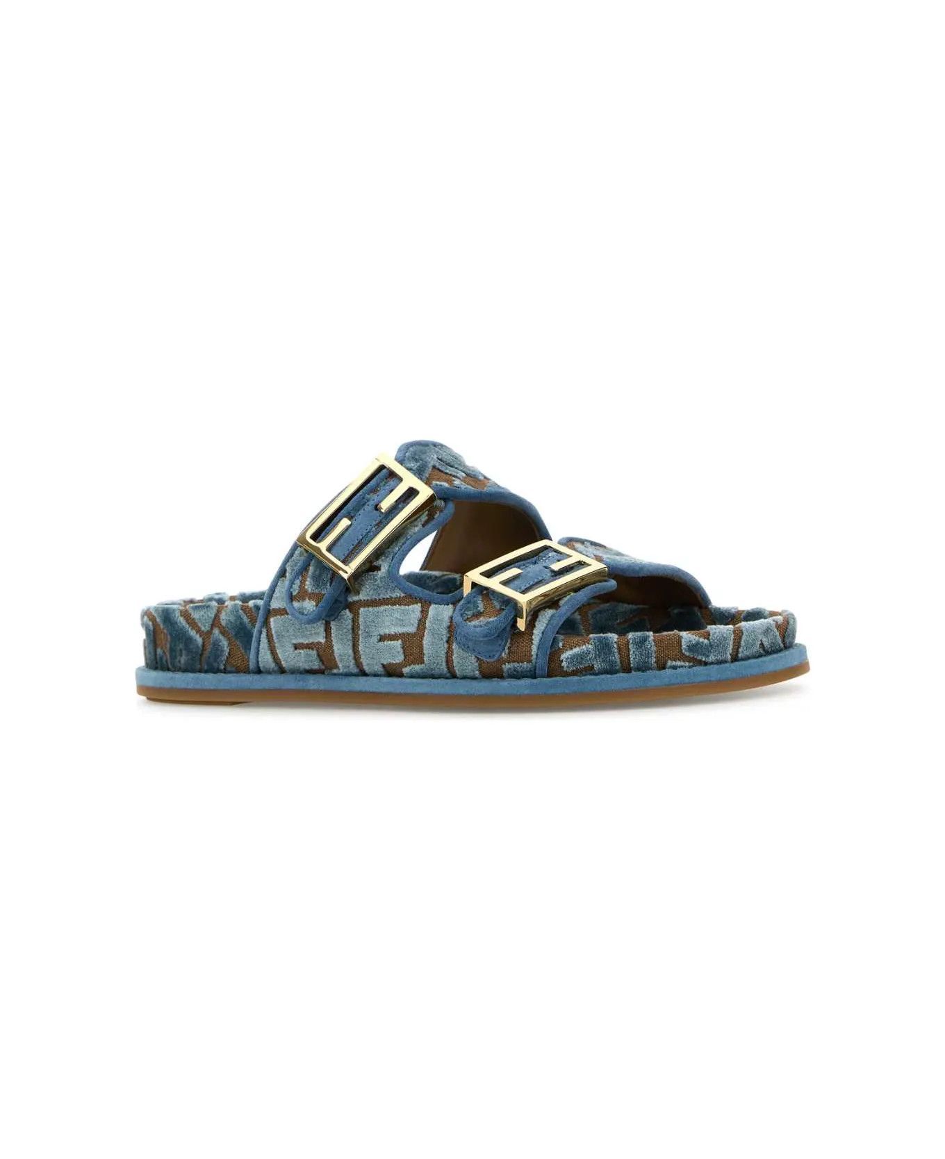 Fendi o1B3y1r0326 Feel Slippers in Blue Size US 10 / IT 40 - 2 Thumbnail