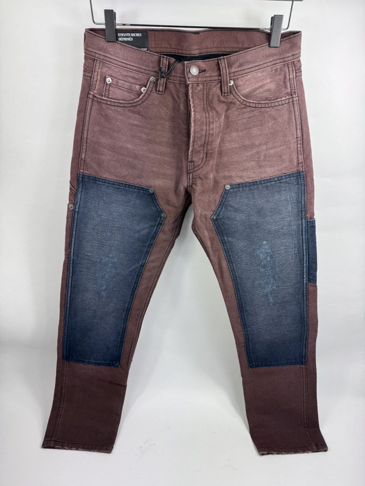 image of Enfants Riches Deprimes Slim Fit Distressed Panelled Jeans in Brown, Men's (Size 29)