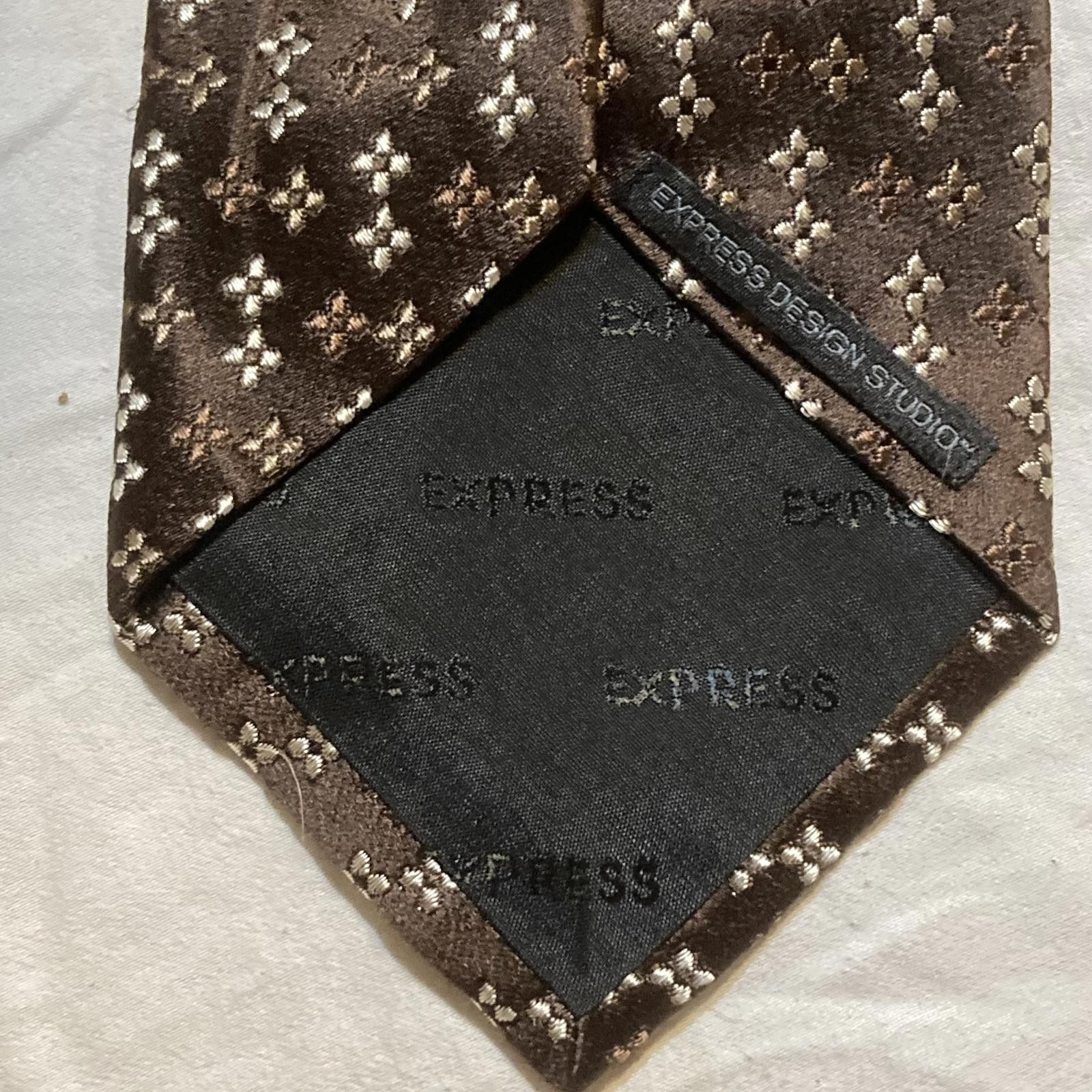 Express Express Brown 100% Silk Tie Size ONE SIZE - 5 Thumbnail