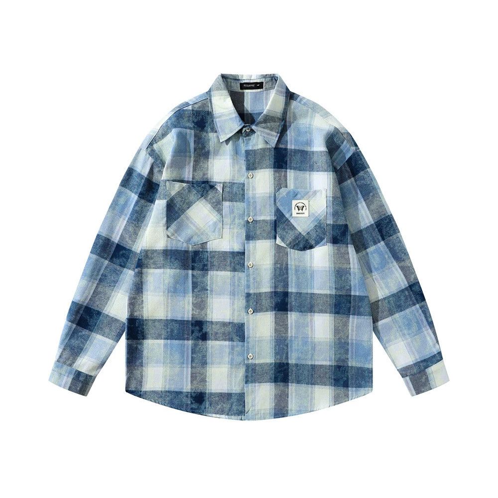 Vintage American irregular plaid distressed plaid long-sleeved shirt Size US M / EU 48-50 / 2 - 1 Thumbnail