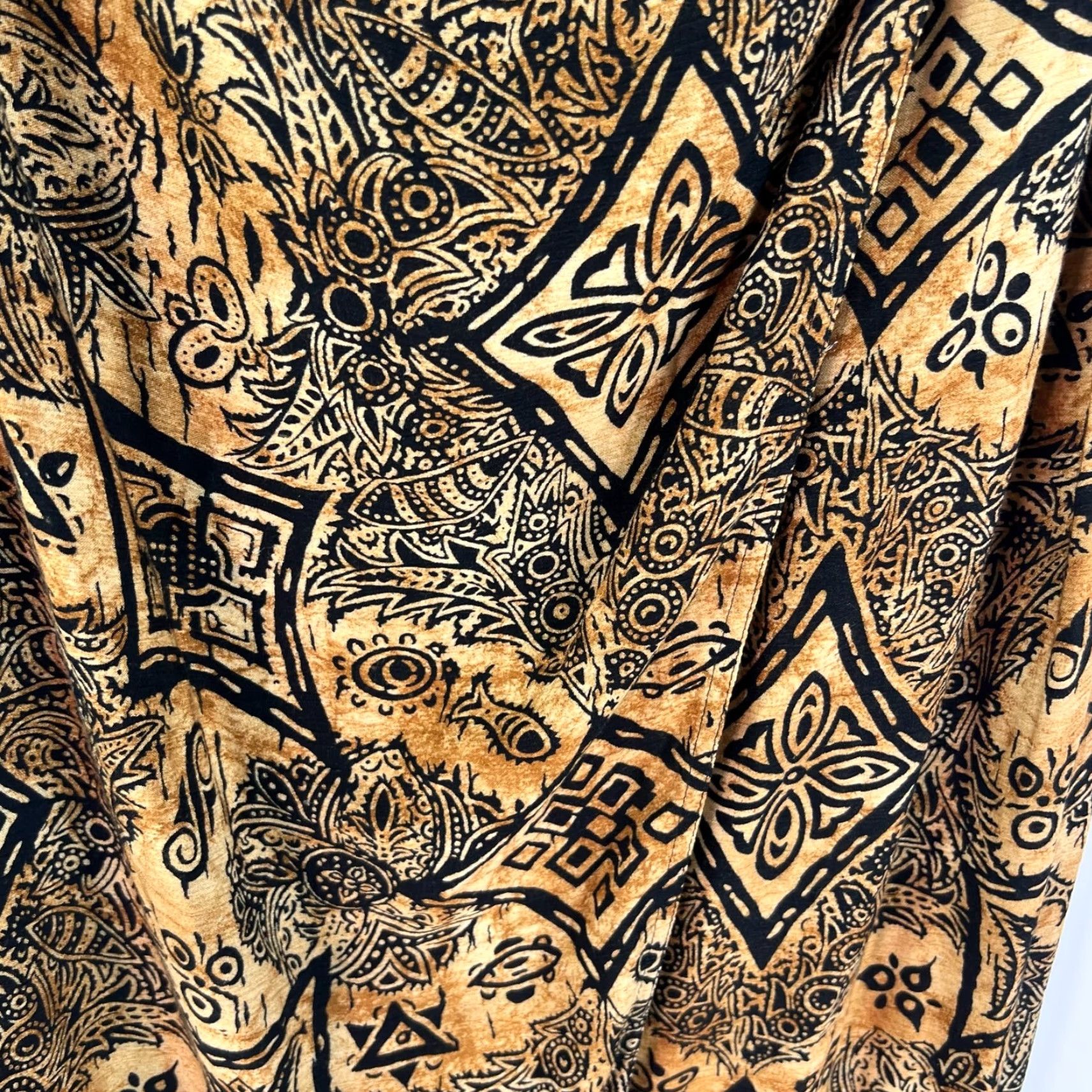 Vintage Stonebridge Skirt Womens Size 12 Maxi Wrap Geometric Brown Gold Rayon Chambray Lightweight 40in Length Size 34" / US 12 / IT 48 - 3 Thumbnail