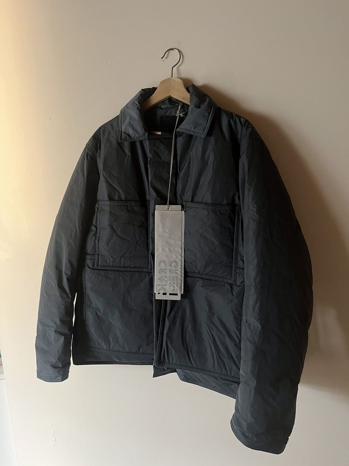 image of Craig Green Aw18 Crinkle Down Work Jacket in Gunmetal, Men's (Size Medium)