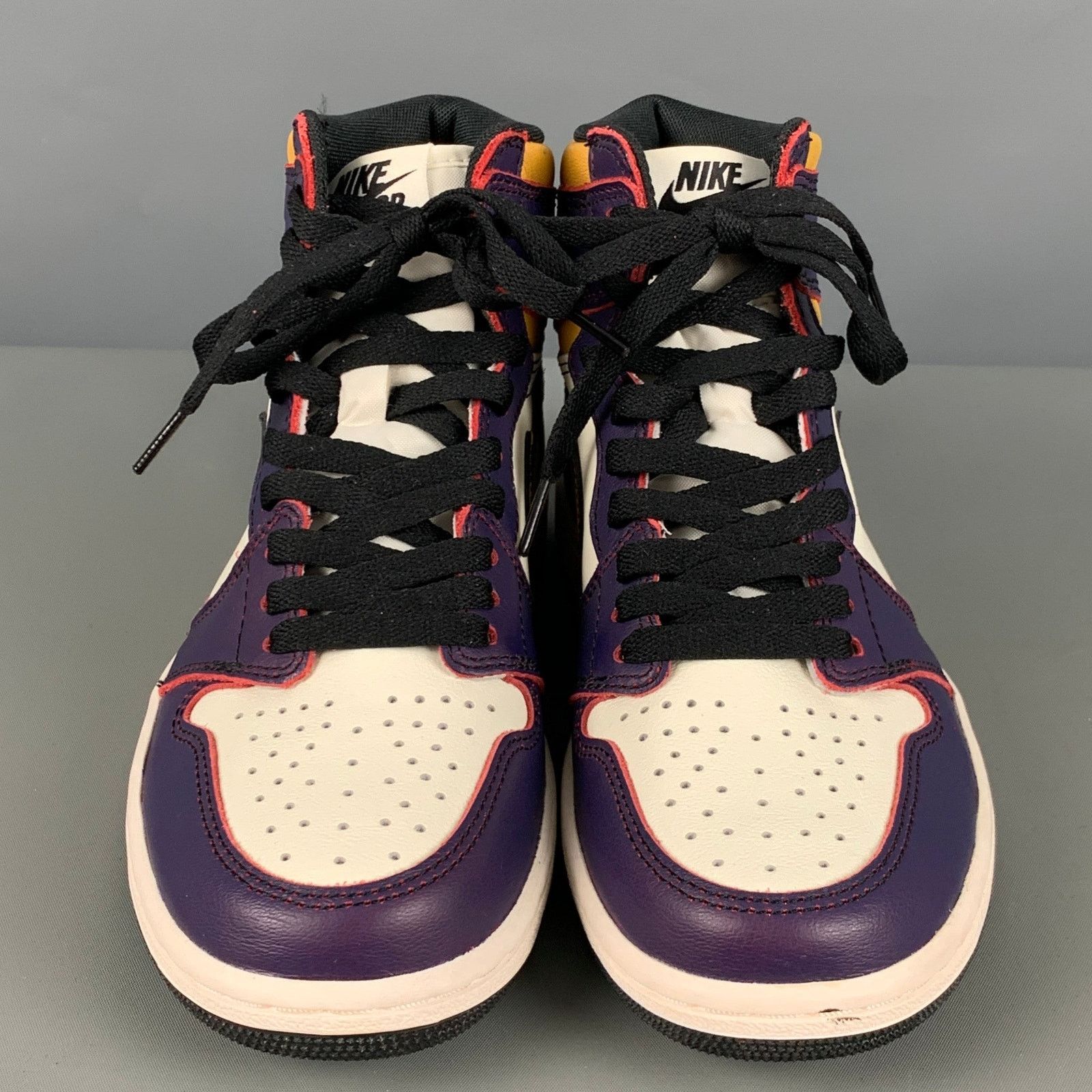 Nike NIKE White Purple Color Block Leather High Top Sneakers Size US 6 / EU 39 - 4 Thumbnail