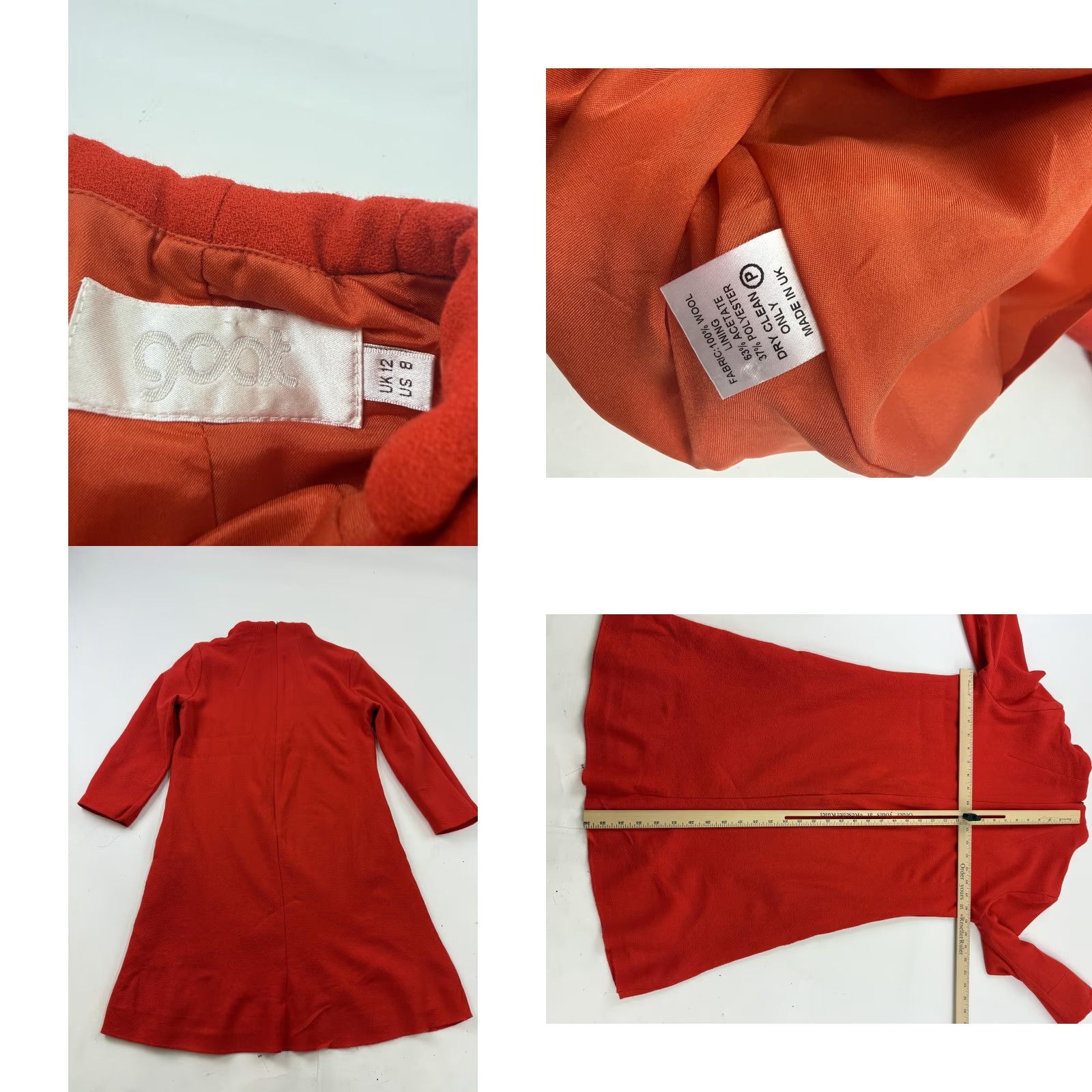 Vintage Goat Dress Womens 8 Red Wool Mock Neck Shift 3/4 Sleeve Button Detail Short Size 30" / US 8 / IT 44 - 8 Thumbnail