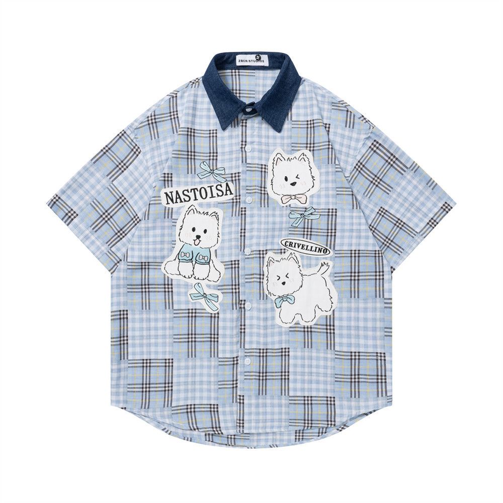 Vintage Men's Hip-Hop Style Plaid Shirt with Cartoon Puppy Design Size US M / EU 48-50 / 2 - 1 Thumbnail
