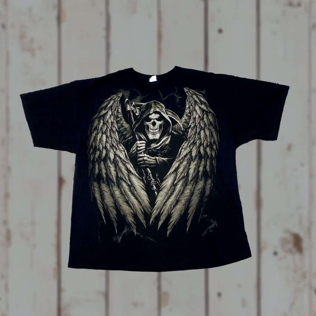Gildan VINTAGE Y2K 00s Grim Reaper Cybergoth Grunge Skater T-Shirt Size 2XL Size US XXL / EU 58 / 5 - 1 Thumbnail