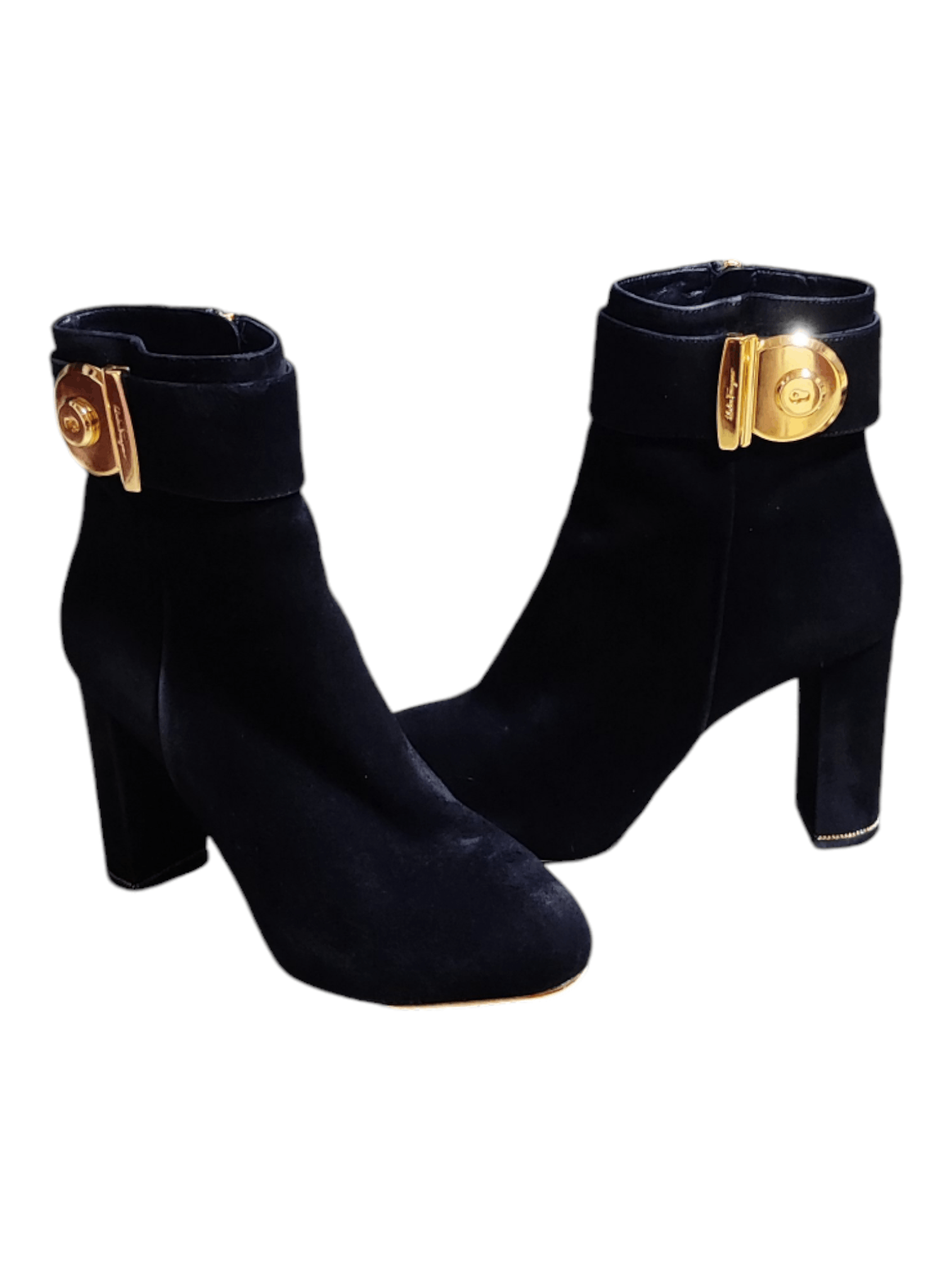 Salvatore Ferragamo Salvatore Ferragamo Black Suede/Velvet Buckle Ankle Boots Size US 5 / IT 35 - 2 Thumbnail