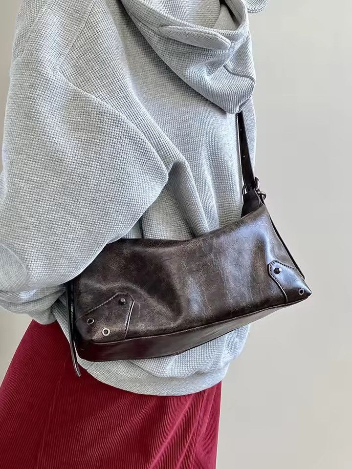 Vintage Retro Style PU Leather Small Shoulder Bag y2k unisex Size ONE SIZE - 8 Thumbnail