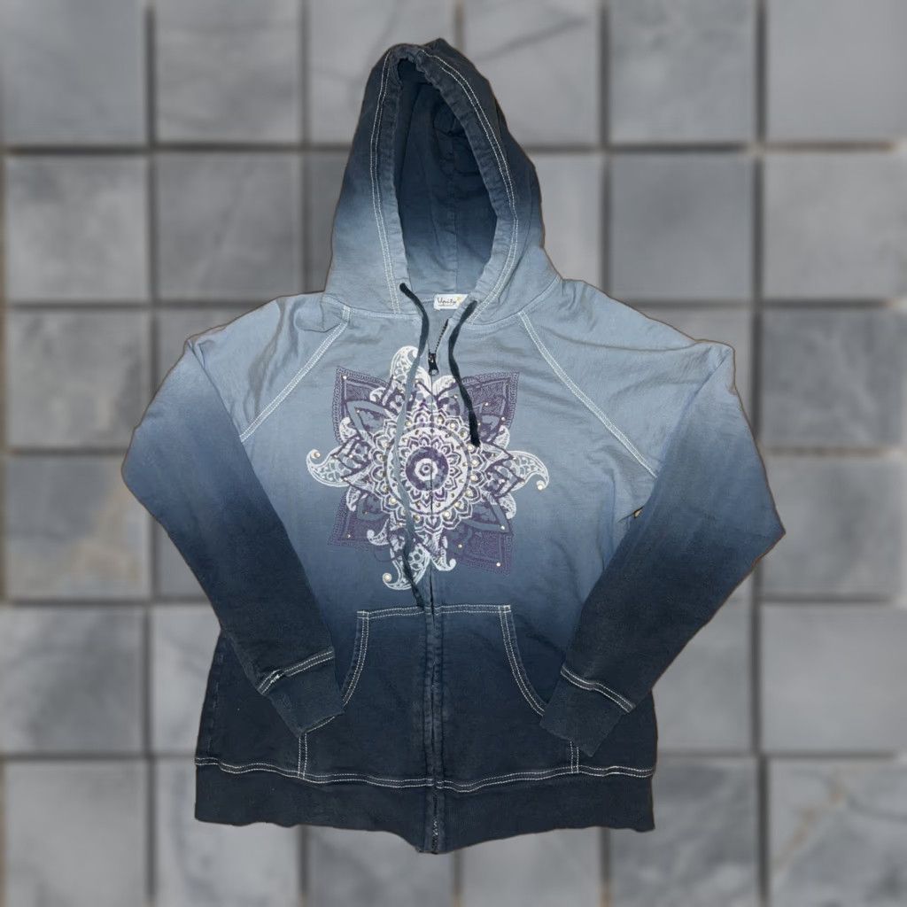 Vintage Unity World Wear Hoodie Full Zip Gradient Dyed Blue Medium Women 20x22 Size M / US 6-8 / IT 42-44 - 1 Thumbnail
