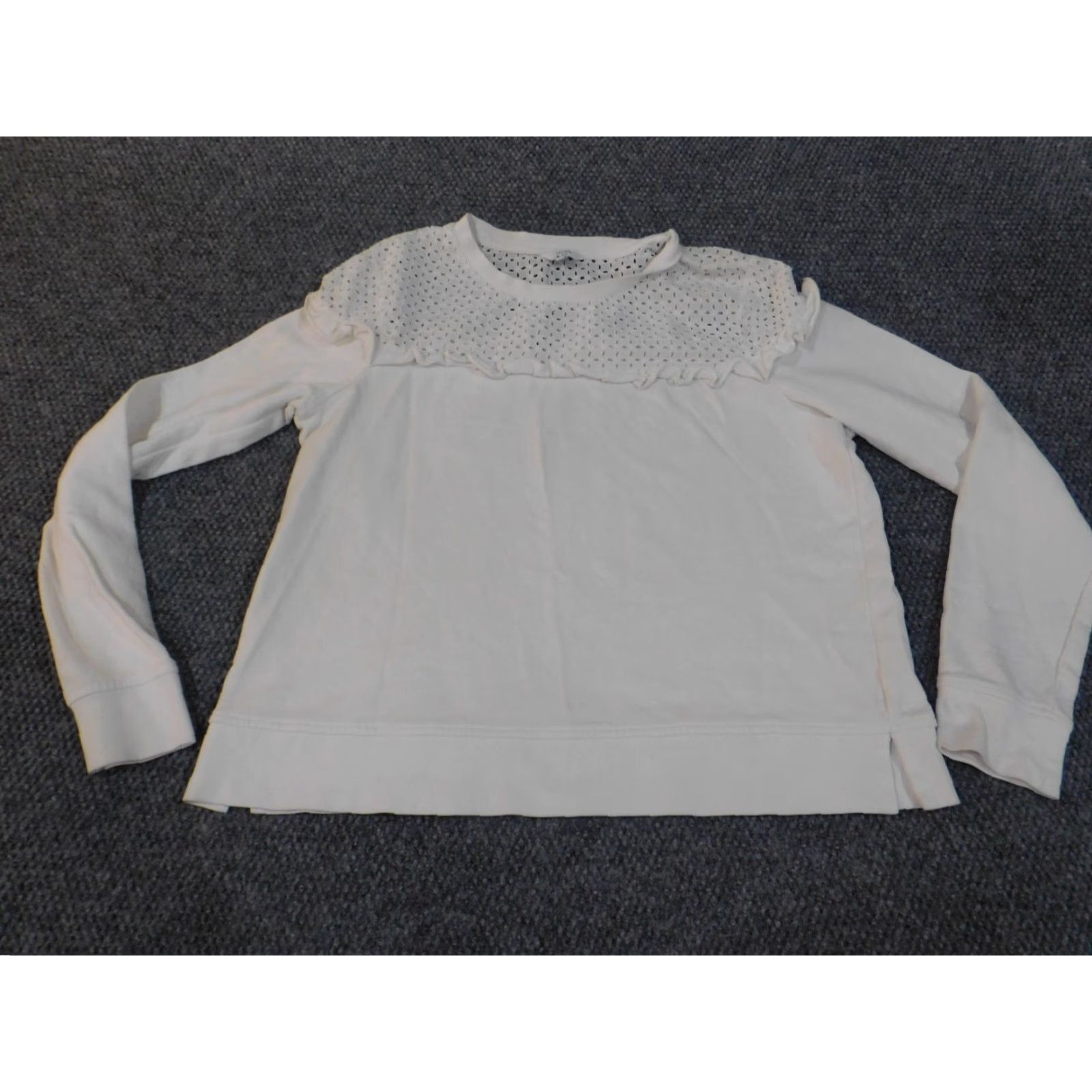 Vintage Crown & Ivy Sweater XL Womens White Eyelet Knit Crewneck Cotton Raglan Sleeve Pullover Size XL / US 12-14 / IT 48-50 - 3 Thumbnail