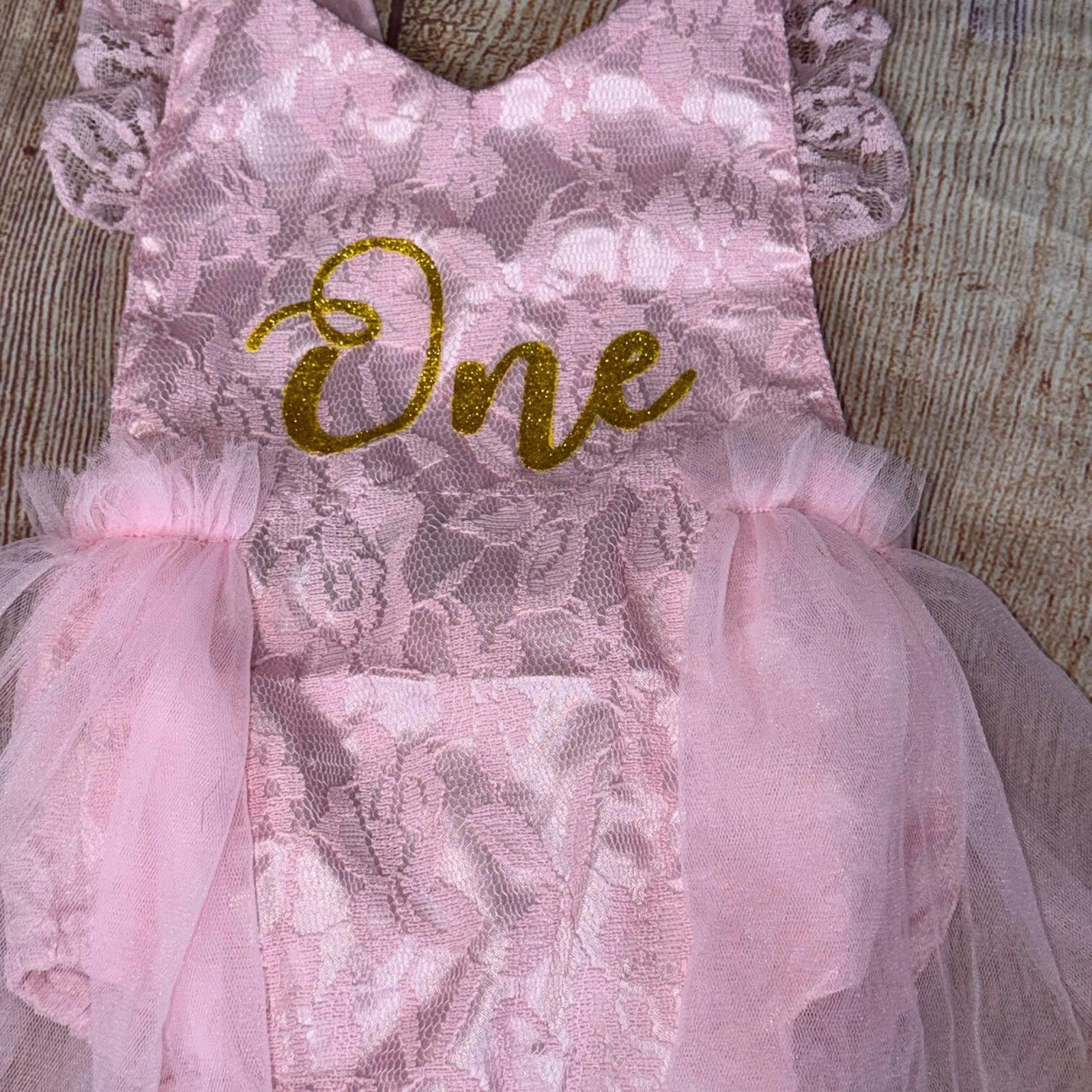 Other Pink Lace and Tulle First Birthday 12-18 Month Romper Size ONE SIZE - 2 Thumbnail