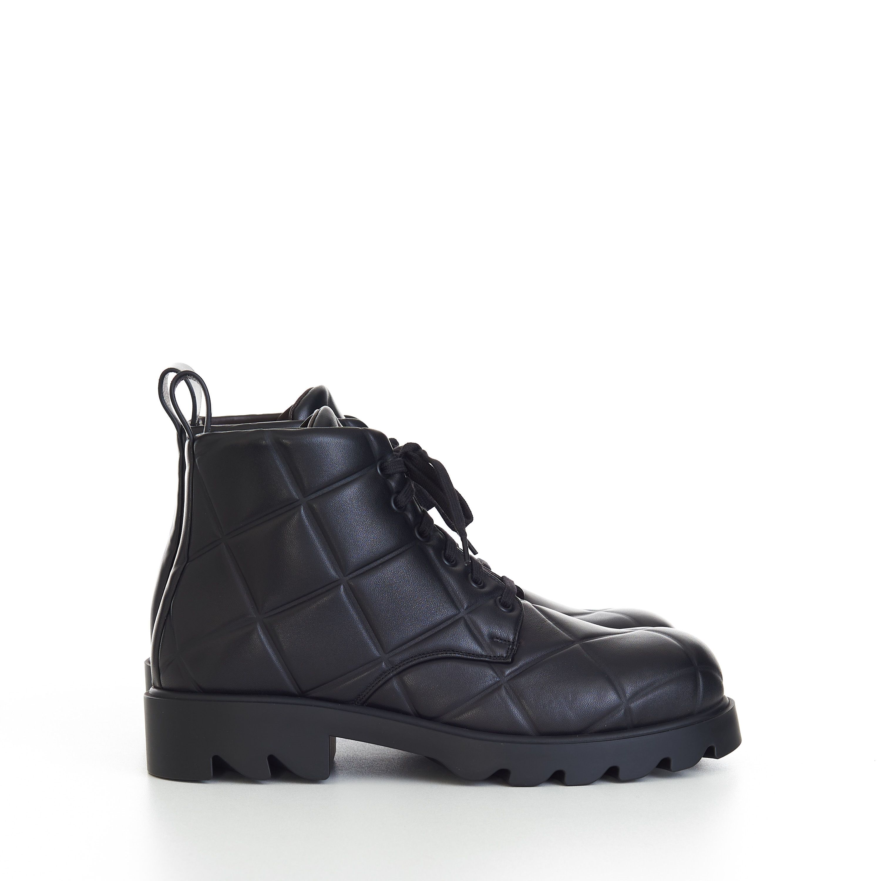 image of Bottega Veneta "strut Grid" Lace-Up Ankle Boots In Black Padded Leather, Men's (Size 10)