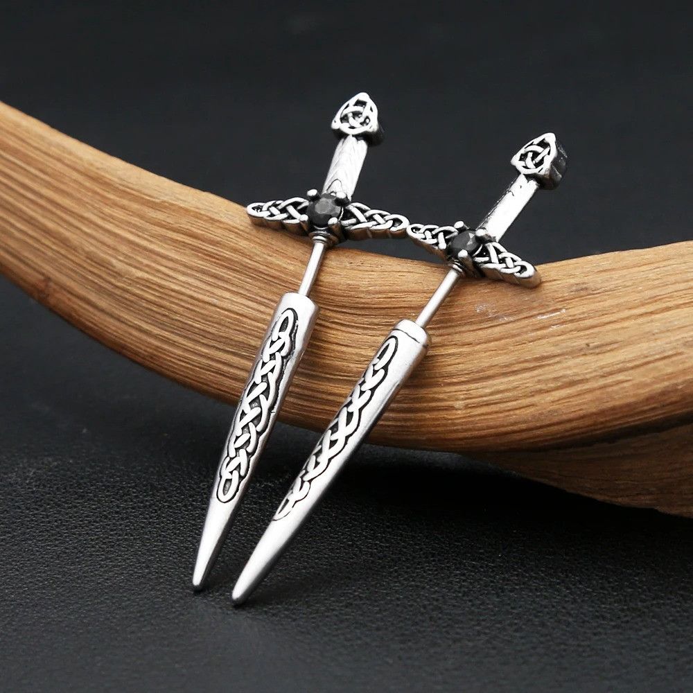Jewelry Sword Stud Earrings Charm Stainless Steel Earring Gift Size ONE SIZE - 3 Thumbnail