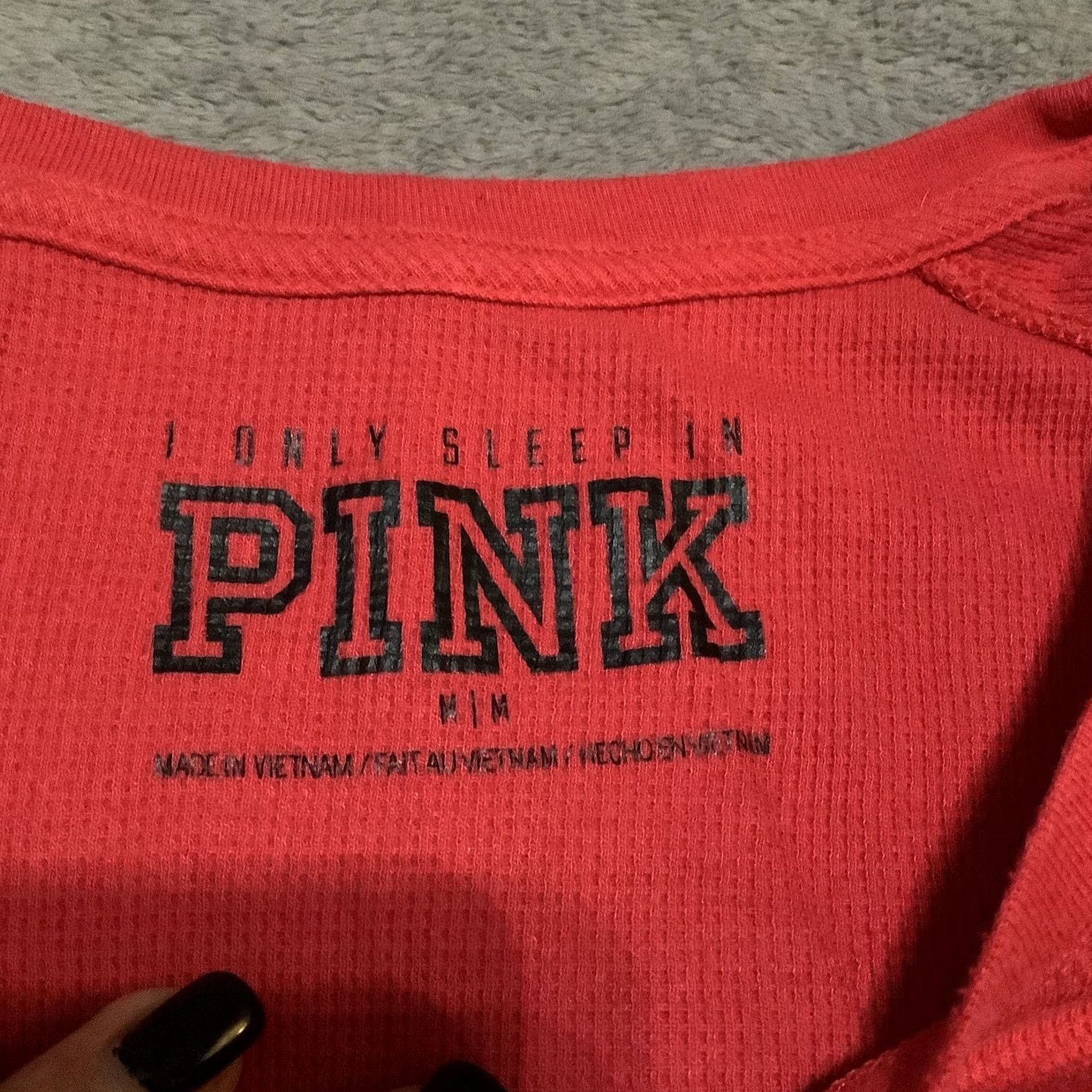 Victoria's Secret PINK by Victoria's Secret Sleep Shirt Women’s Size M Red Cotton Blend Thermal Long Sleeve Round Neck Nightwear Women Adults M Shirt Size M / US 6-8 / IT 42-44 - 2 Thumbnail