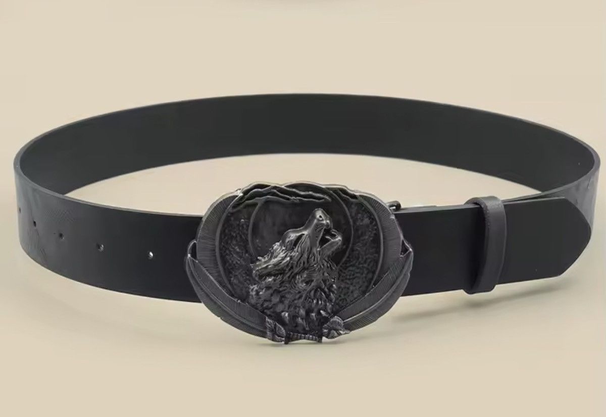 Japanese Brand Black pU leather Belt with Wolf Buckle Size ONE SIZE - 4 Thumbnail