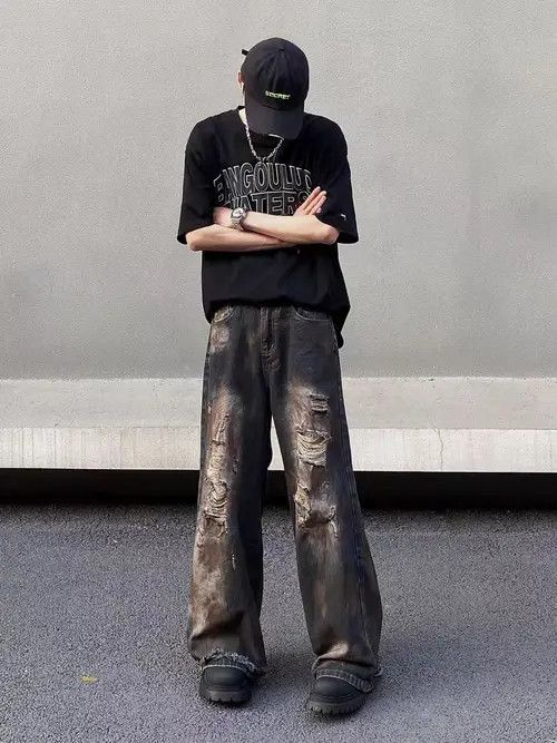 VIBE Retro Scimitar Pocket Distressed Wide Leg Jeans Size US 34 / EU 50 - 6 Thumbnail