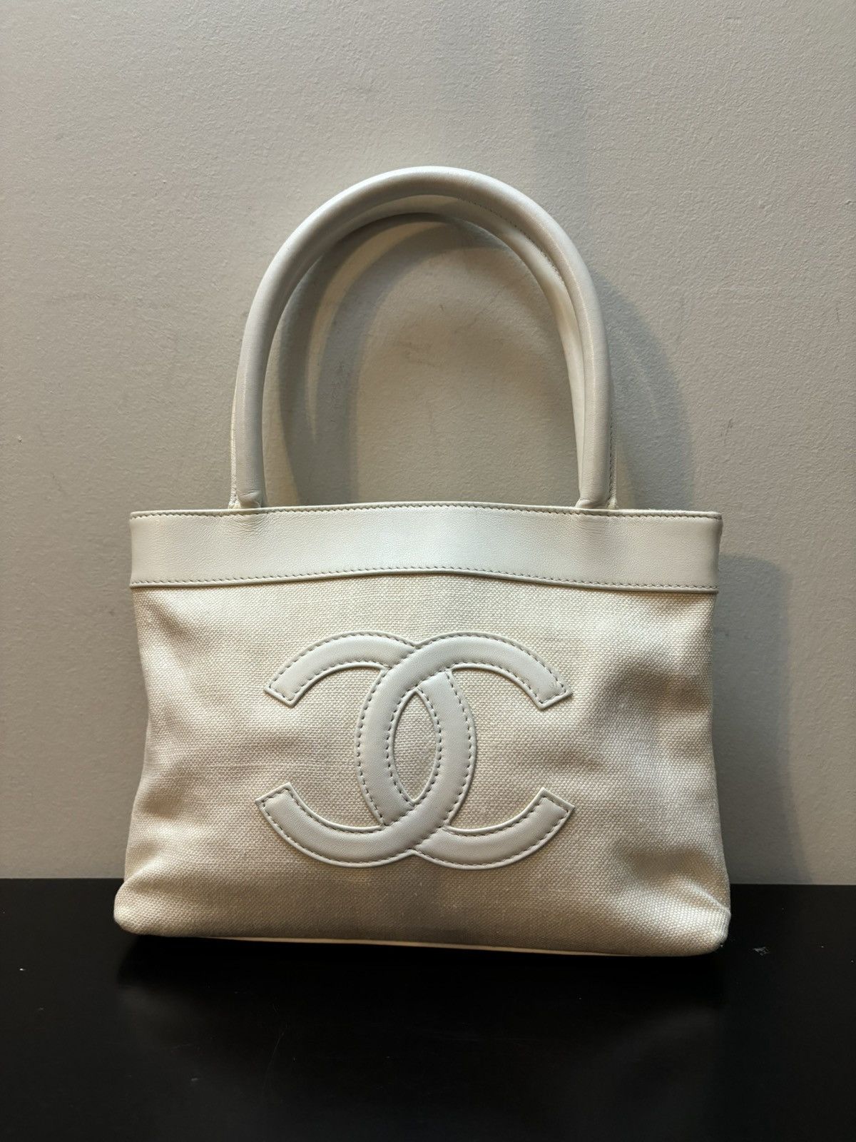 Chanel Chanel CC Caviar Timeless Canvas Tote Hand Bag White Beige Size ONE SIZE - 1 Thumbnail