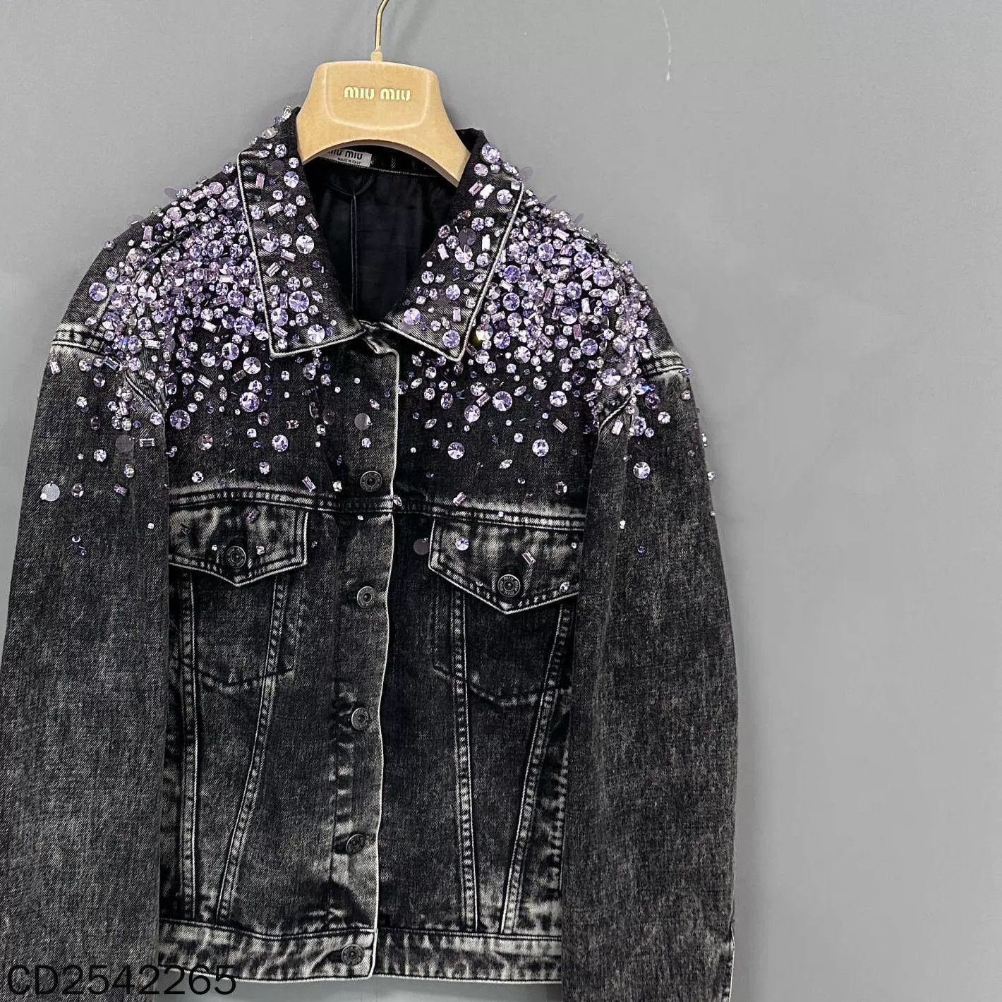 Miu Miu MIU MIU Black Crystal-Embellished Denim Jacket 40 Size S / US 4 / IT 40 - 2 Thumbnail