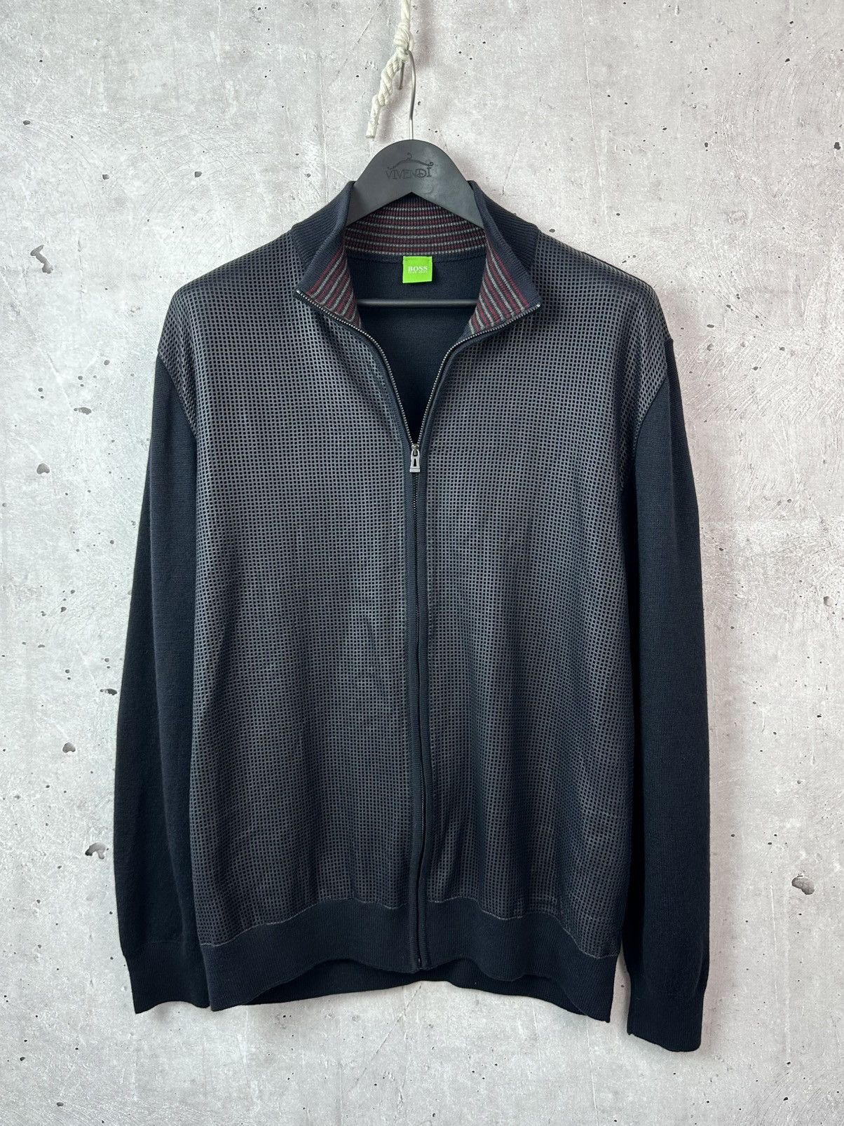 Hugo Boss Vintage Hugo Boss Leather-Wool Navy Blue Knit Bomber Jacket Size US XL / EU 56 / 4 - 1 Thumbnail