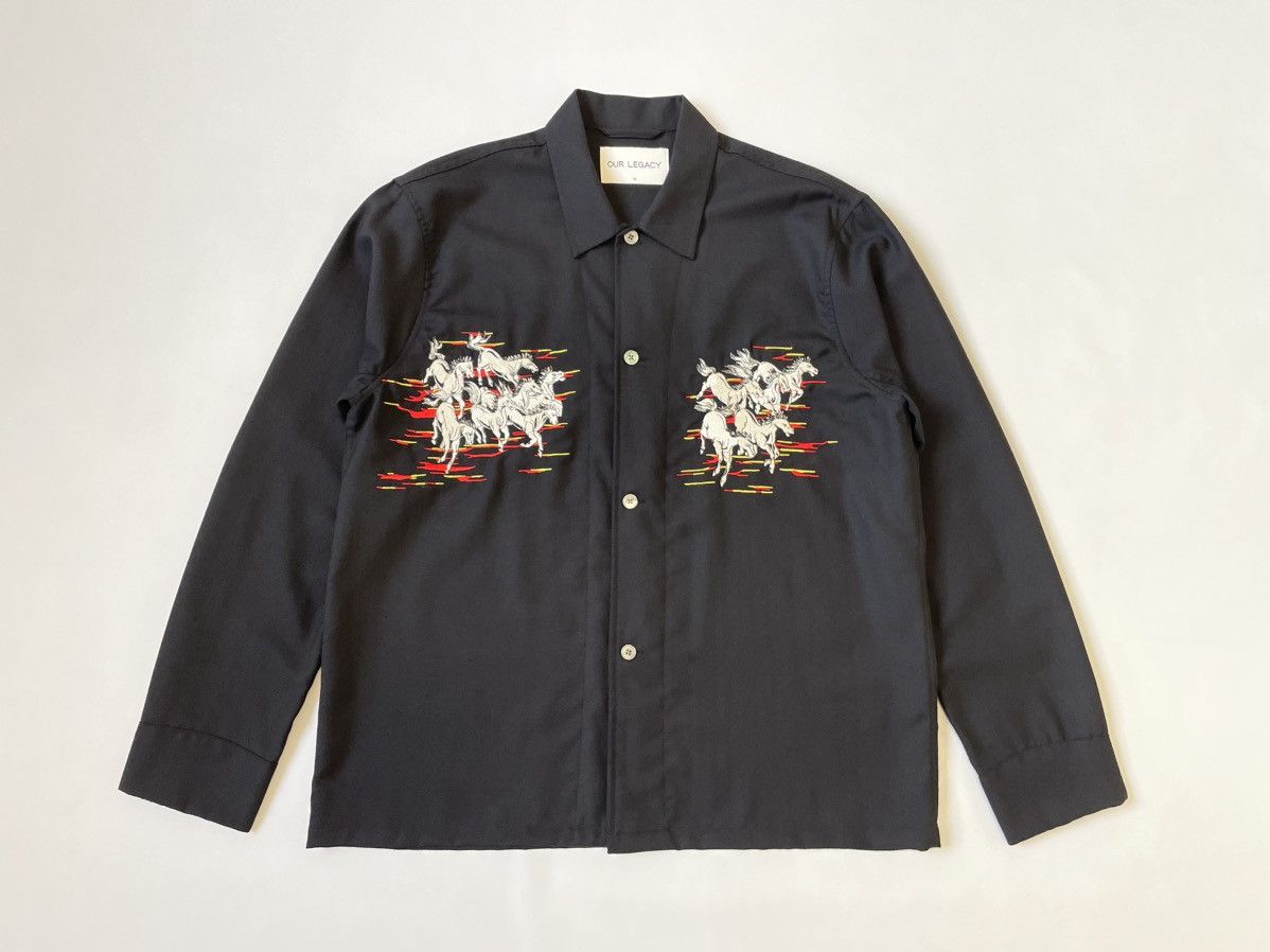 Our Legacy ‘Mustang’ Horse Embroidered Wool Box Shirt Size US M / EU 48-50 / 2 - 1 Thumbnail