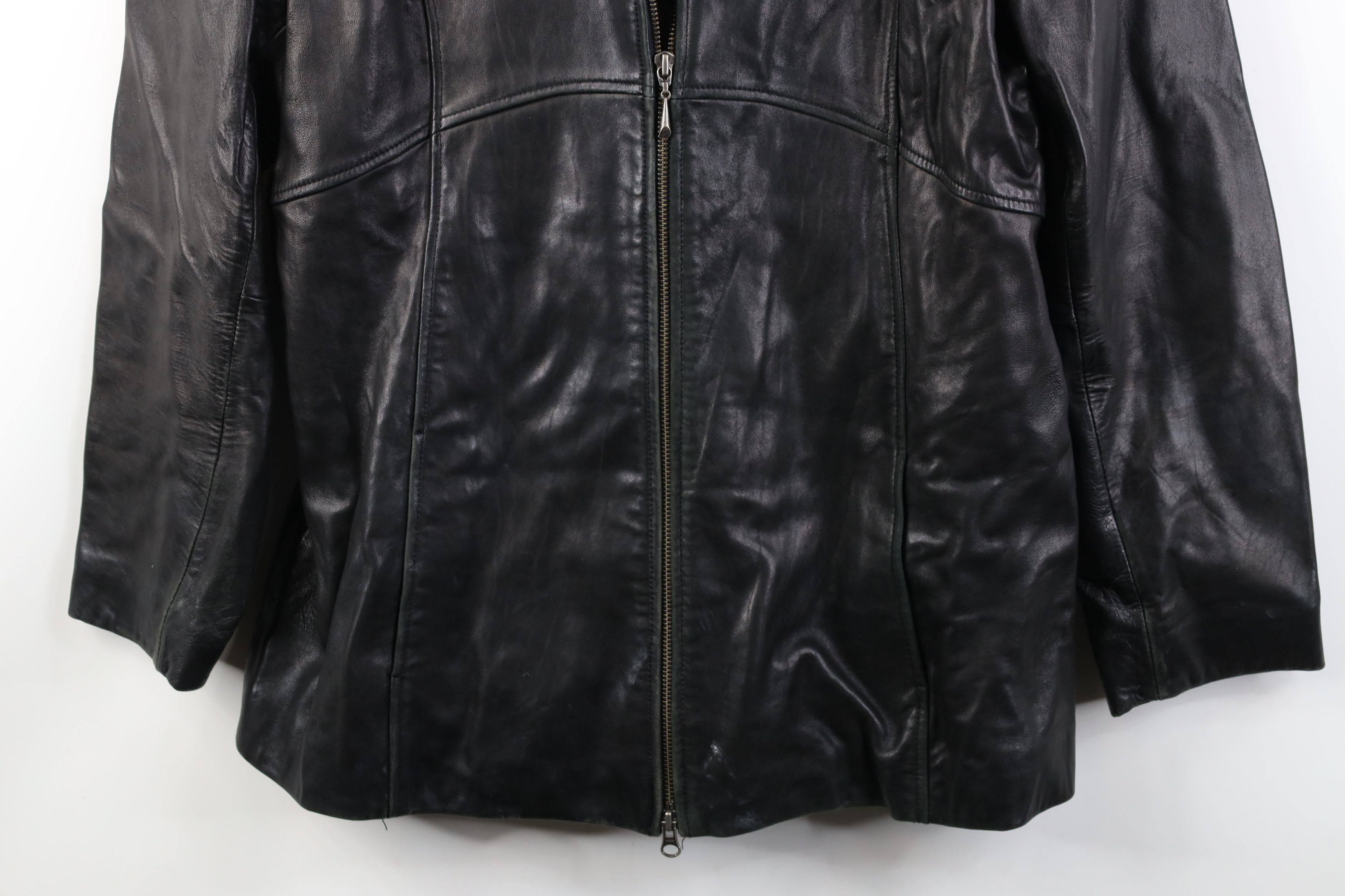 Vintage Vintage 90s Streetwear Soft Leather Collared Jacket Black Size US L / EU 52-54 / 3 - 3 Thumbnail