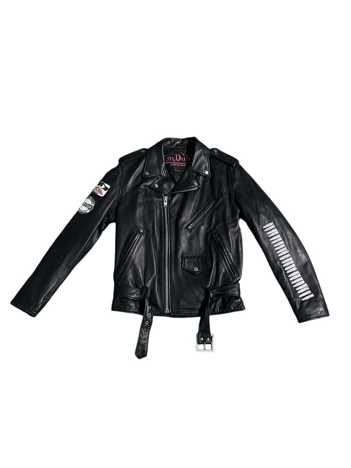 image of Vintage Von Dutch Leather Jacket in Black, Men's (Size Large)